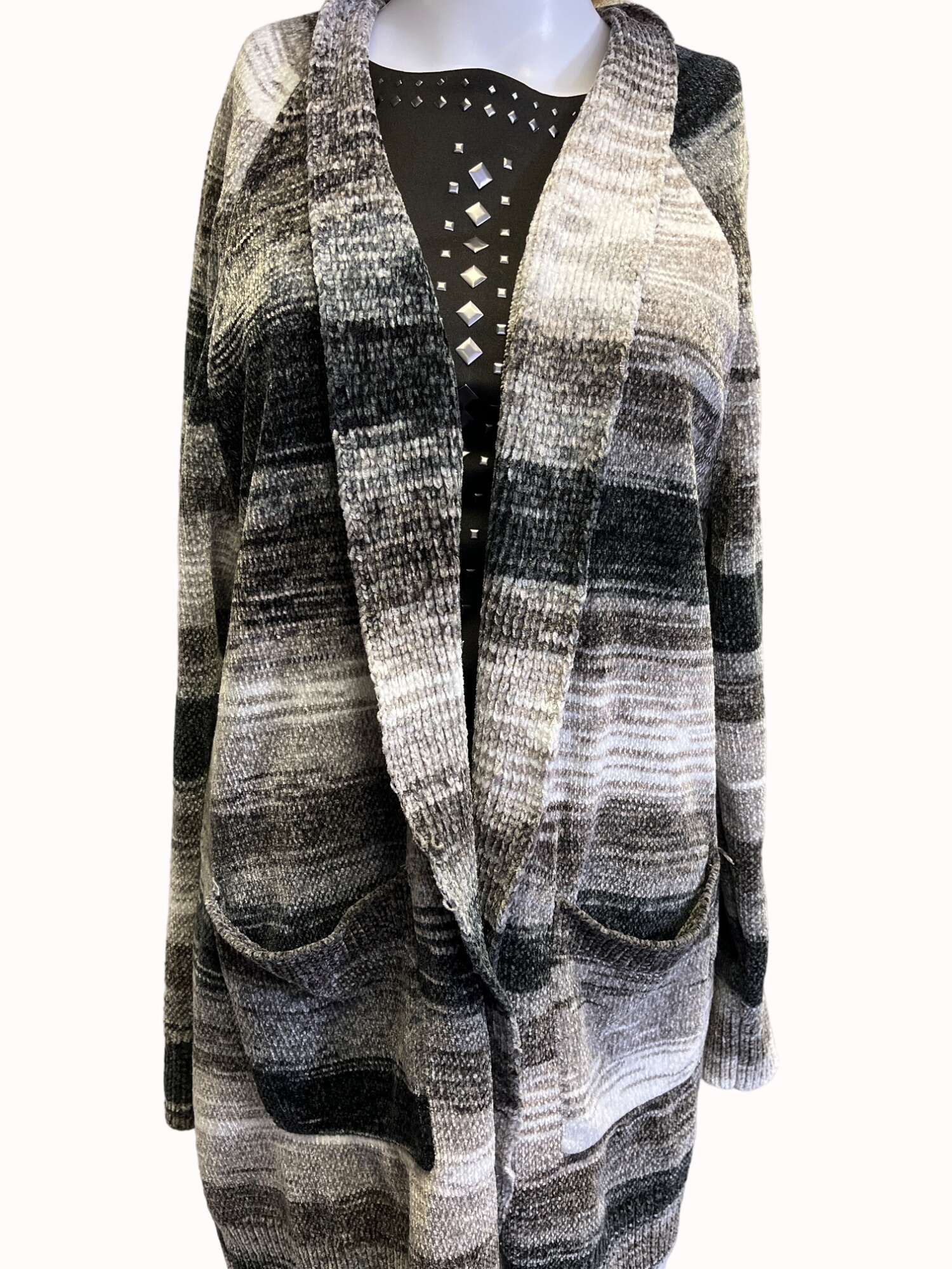 Women's Gray Open Front Cardigan Sweater