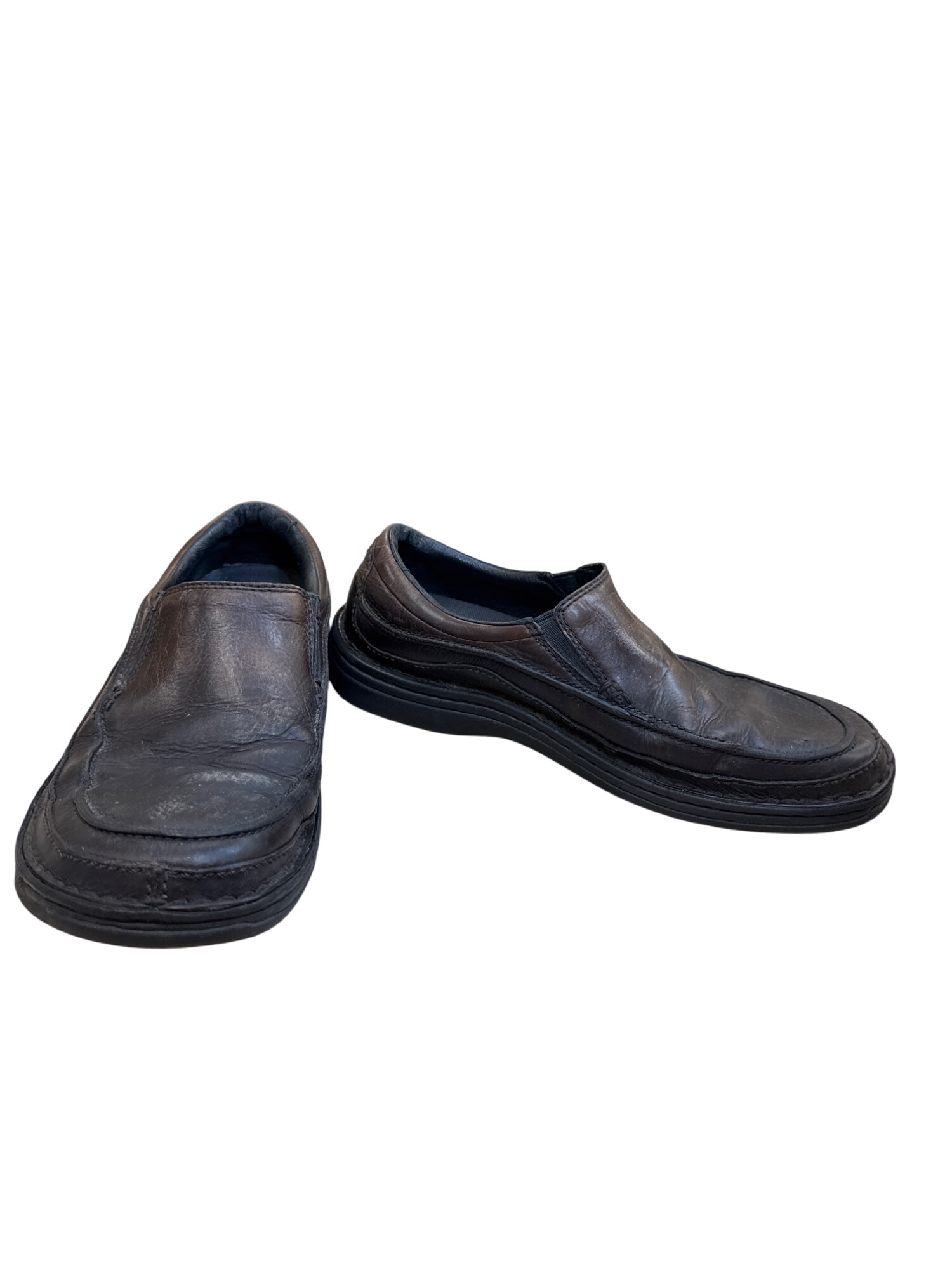 Mens Brown Leather Ortholite Cushioned Slip-On Loafers