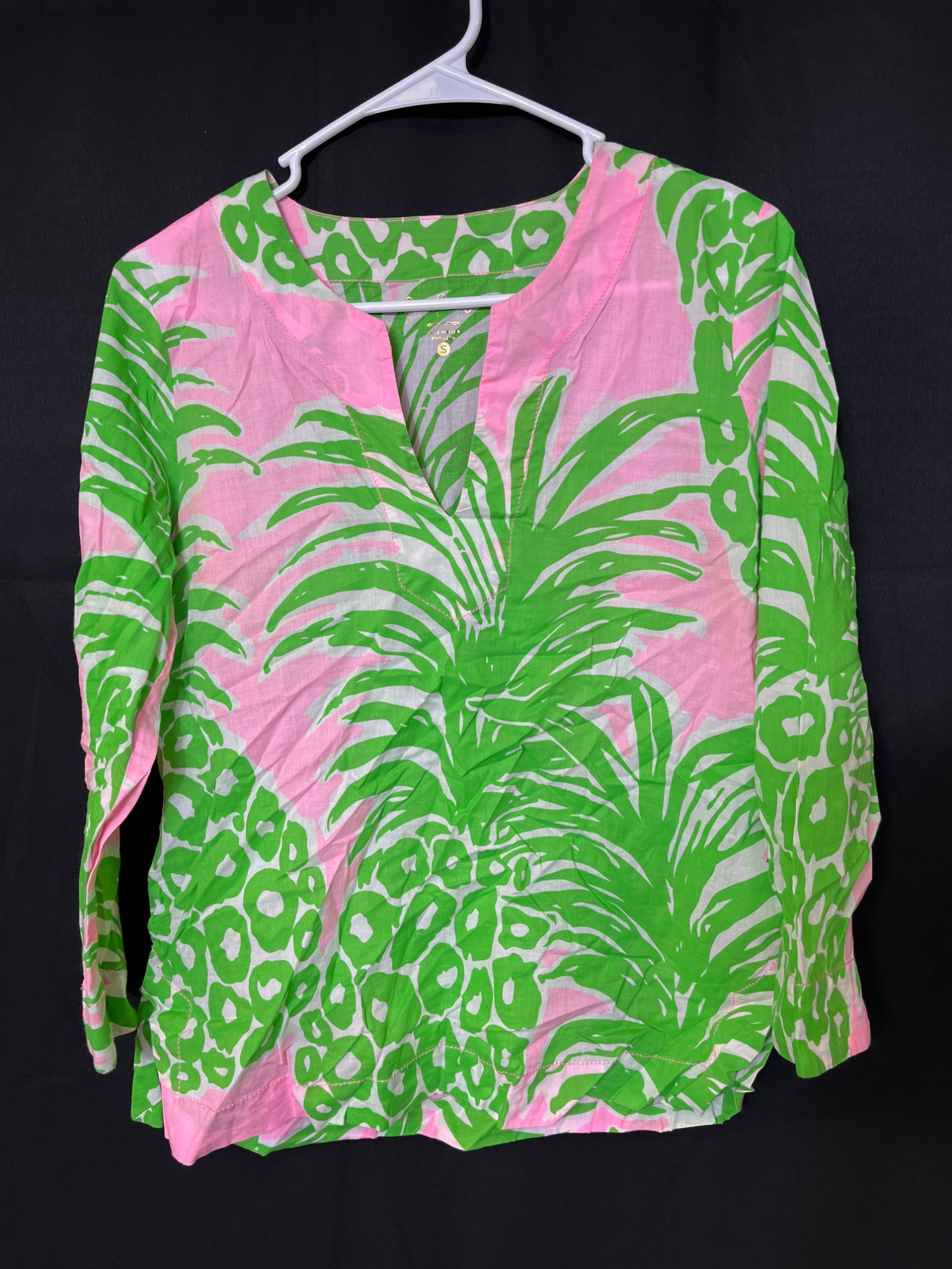 Womens Pink Green Pineapple Print Cotton Top