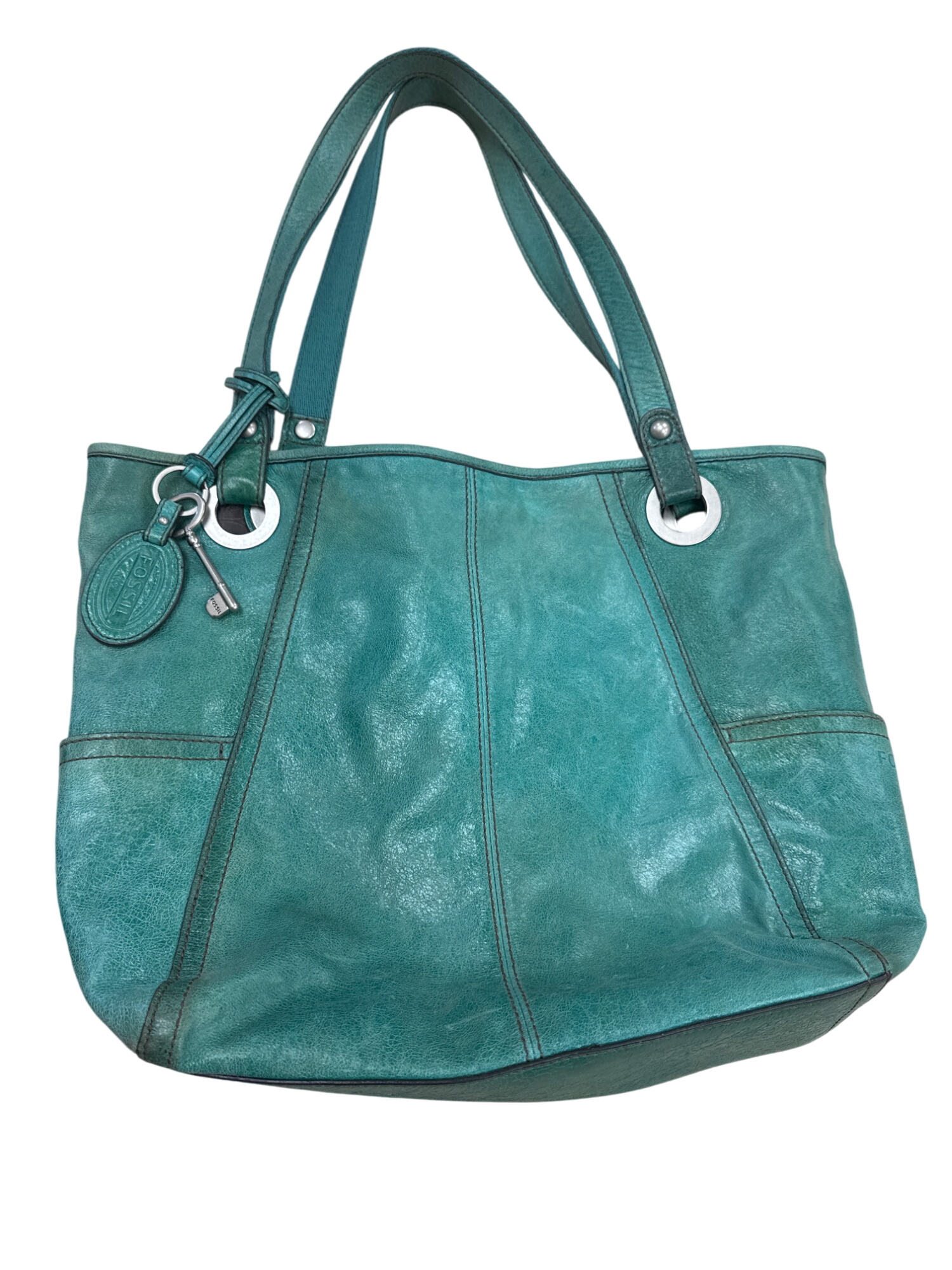 Fossil Vintage Womens Green Leather Shoulder Bag Purse