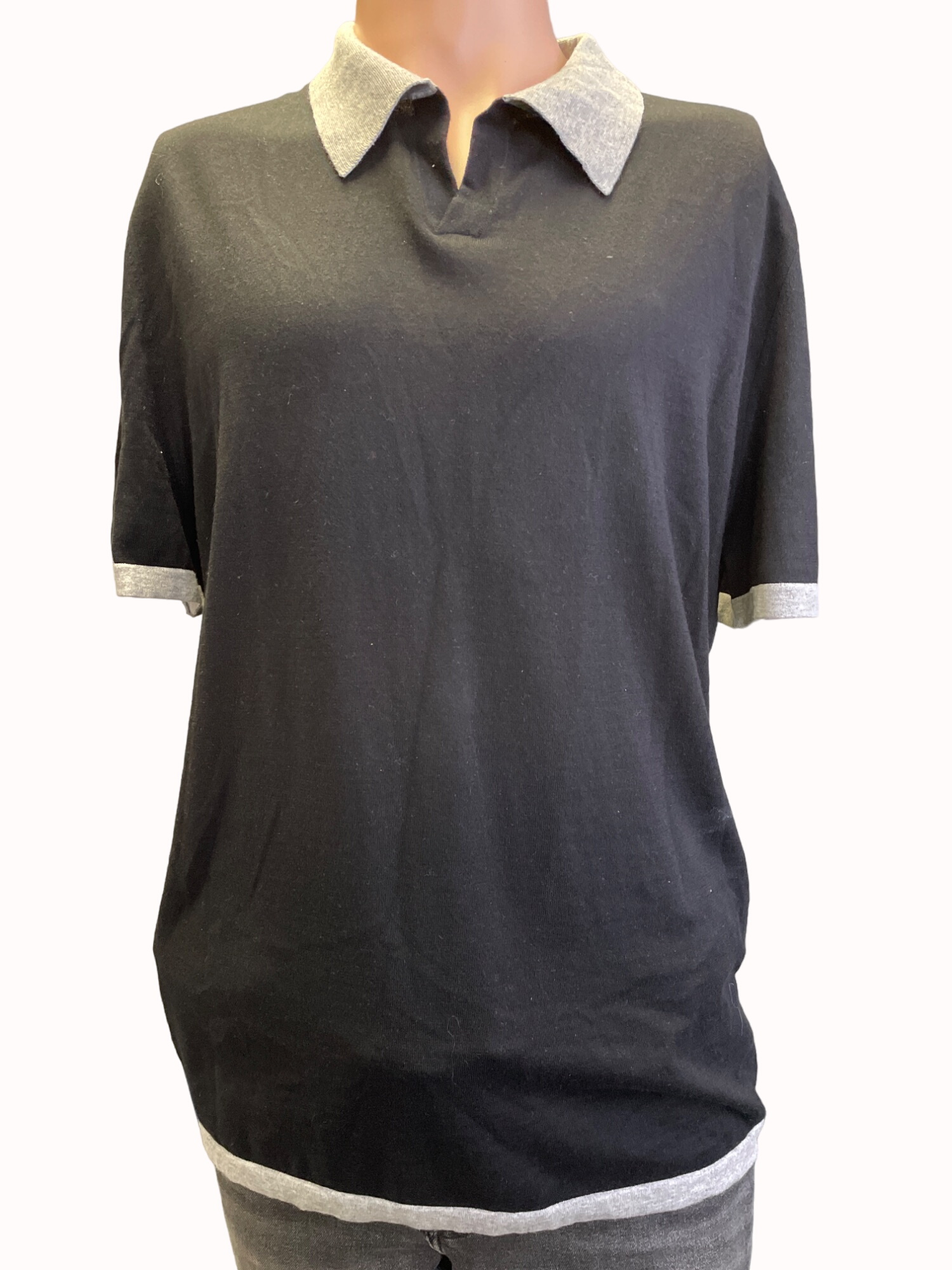 Mens Polo Shirt Black Gray Italian Yarn