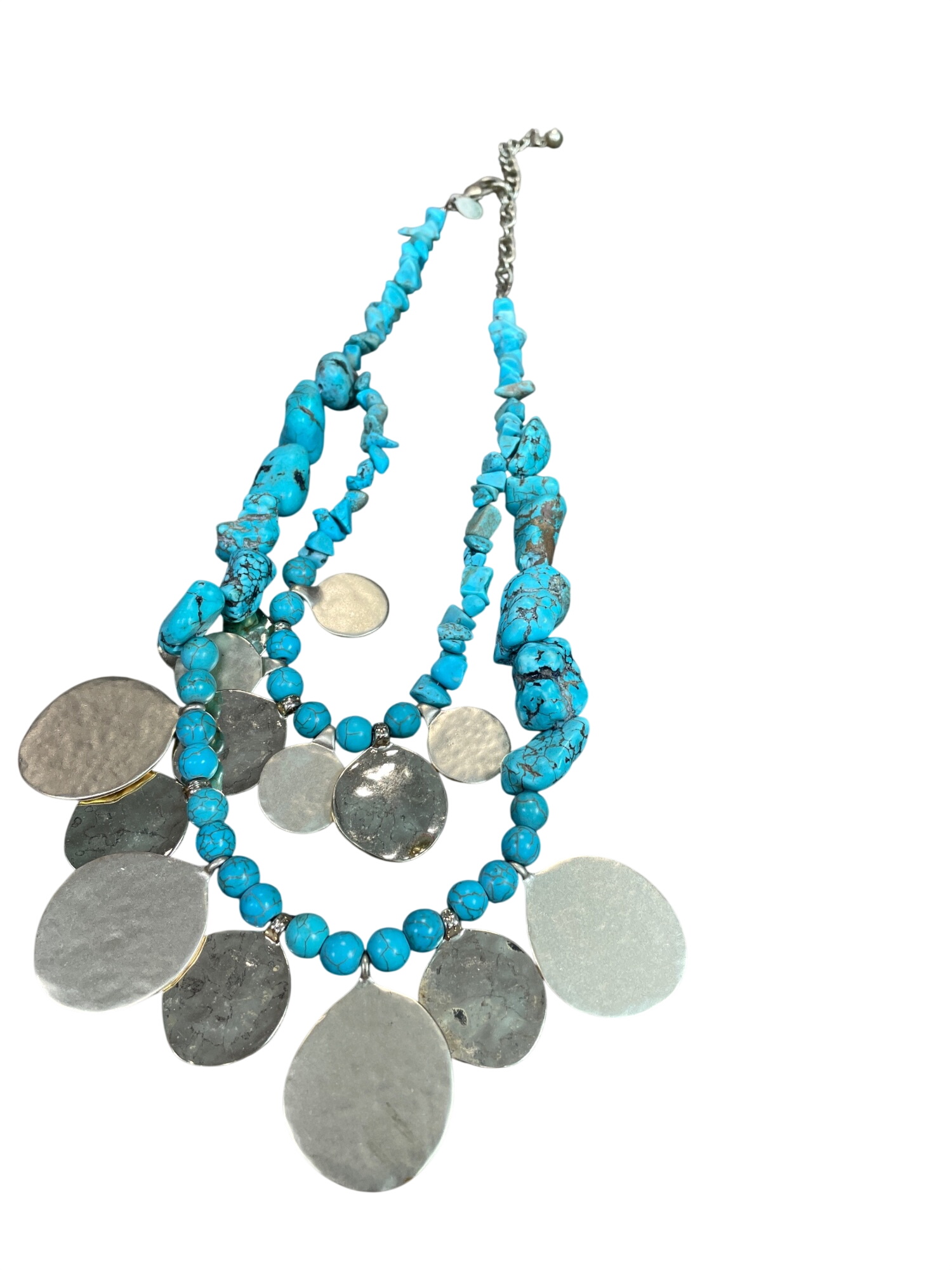 turquoise Gold metal Statement Boho Bib Tribal metal Knecklace