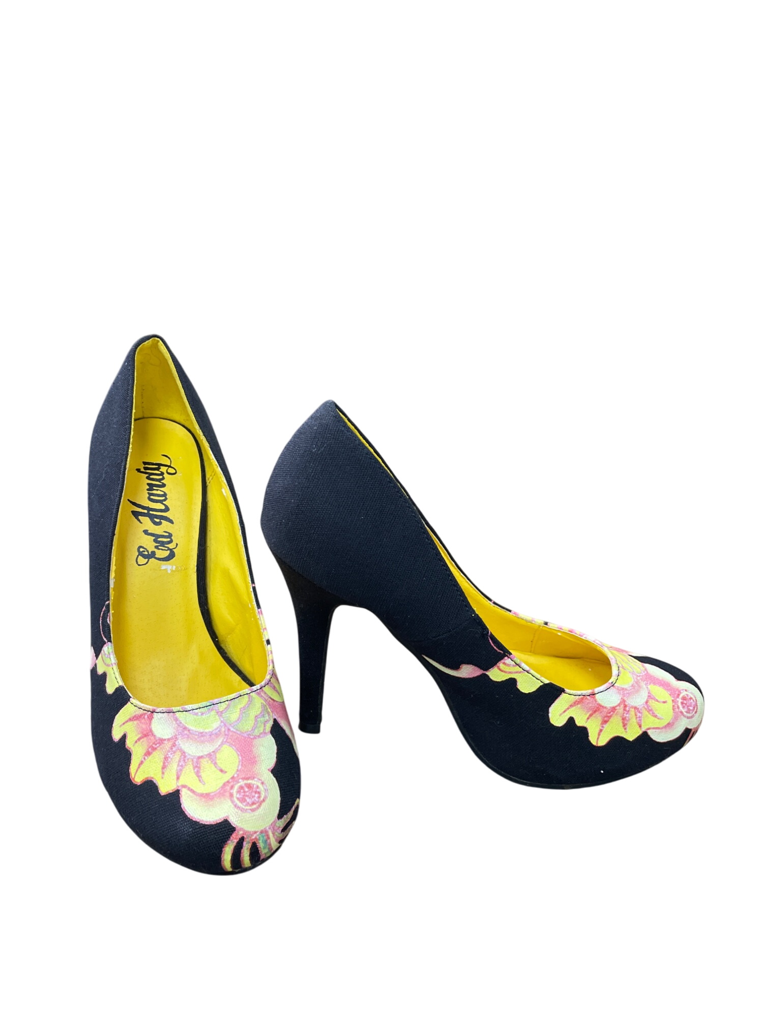 Womens Black Pink Floral 4.5" Pump Heels