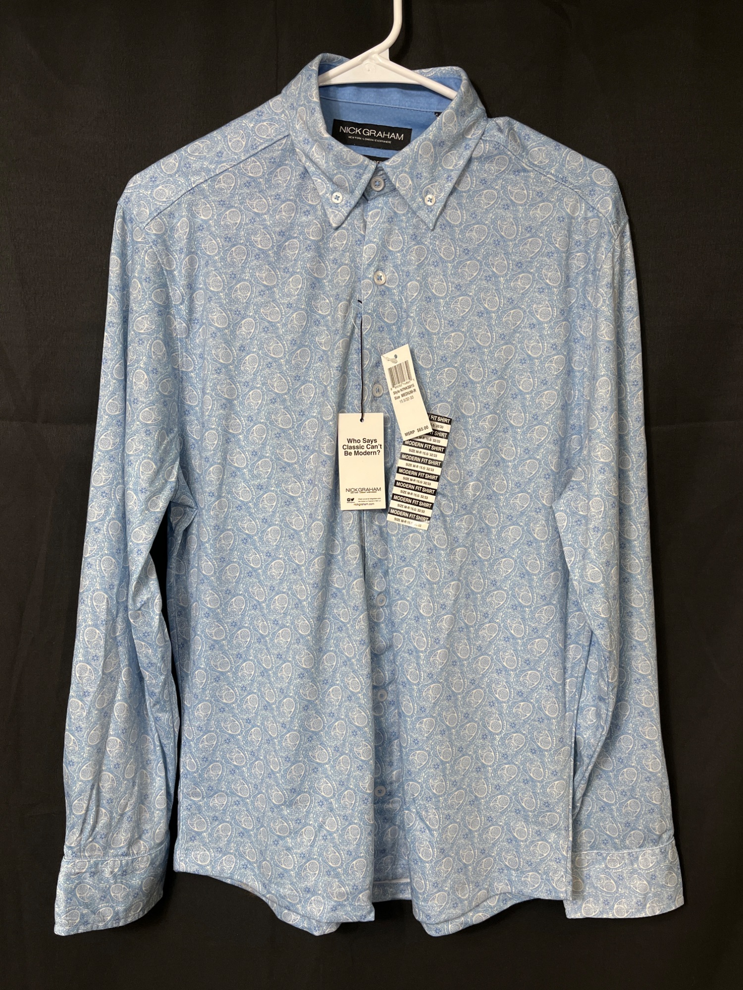 Nick Graham Mens Light blue Stretch Modern Fit Long Sleeve Button Down Shirt