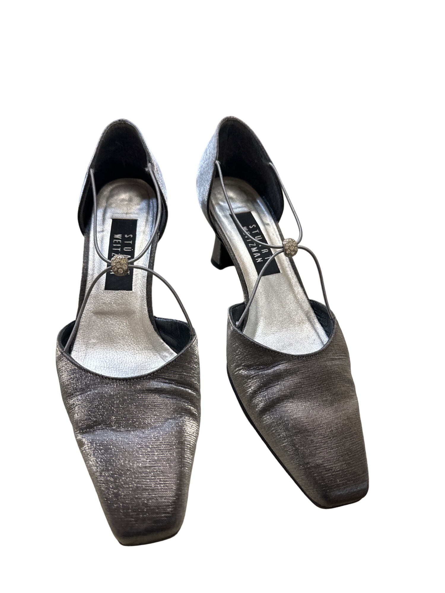 Stuart Weizman shimmering dark gray shoes block heels .5 B