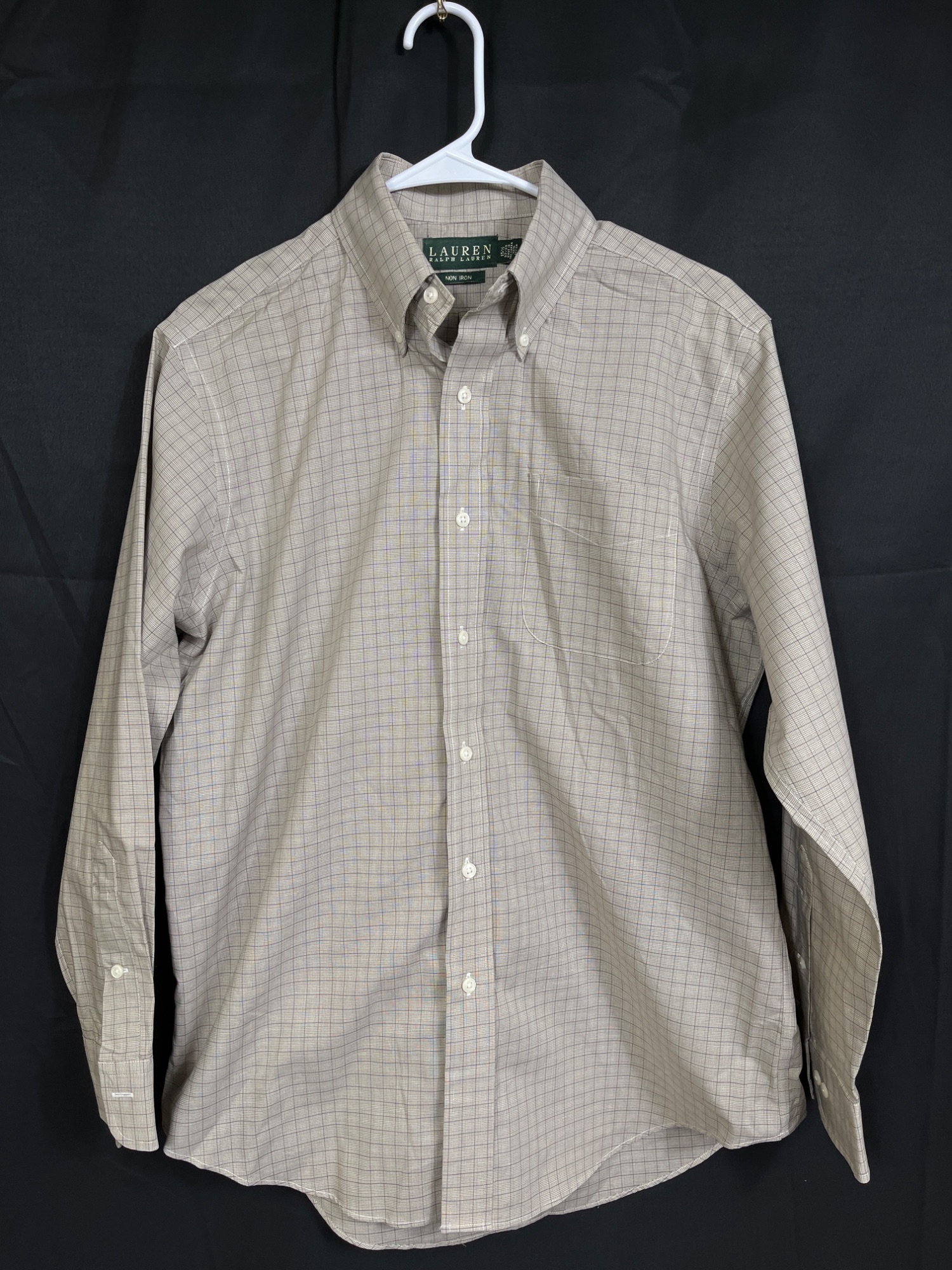 Lauren Ralph Lauren Mens Beige Plaid Long Sleeve Button Down Shirt
