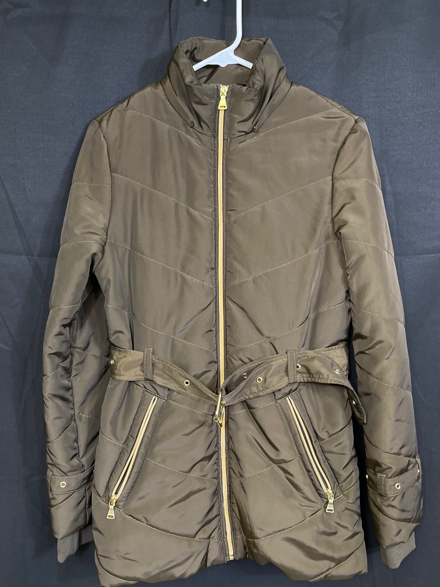 Womens Olive Green Parka Jacket With Belt