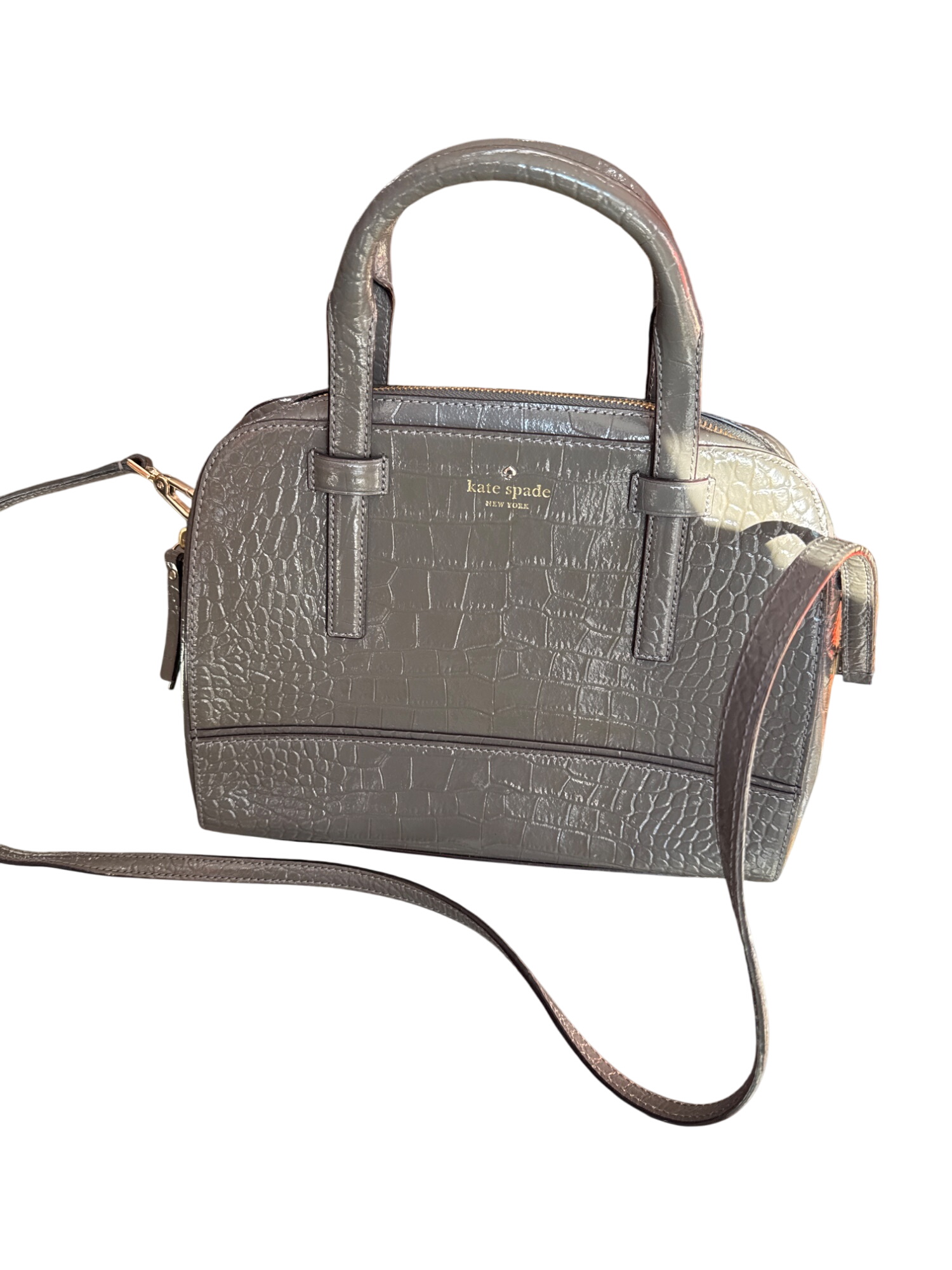 Kate Spade Felix Riverside Gray Croc-Embossed Leather Satchel /V683914