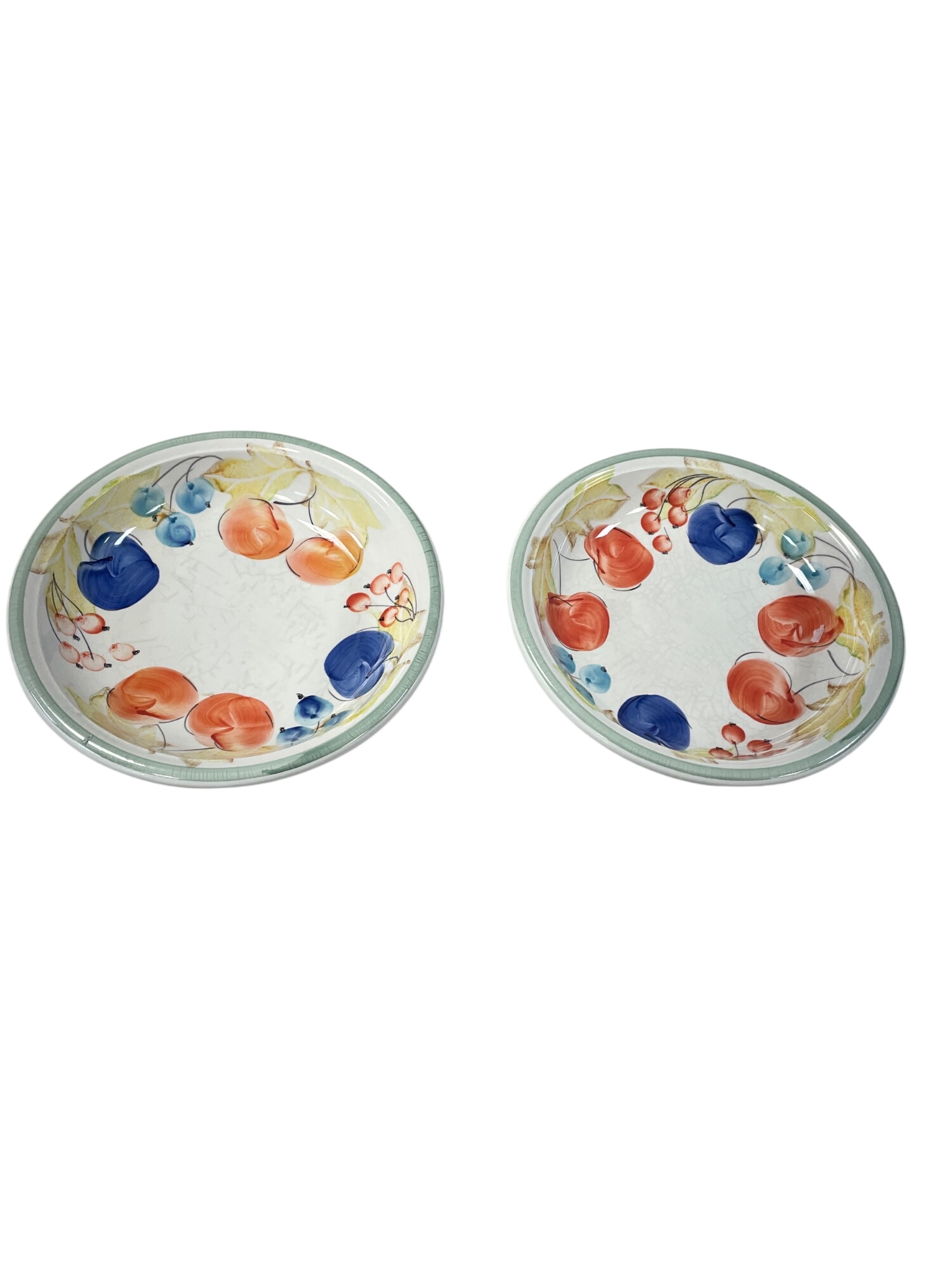 hand made earthen ware floral serving pair of 2 bowls 13" round