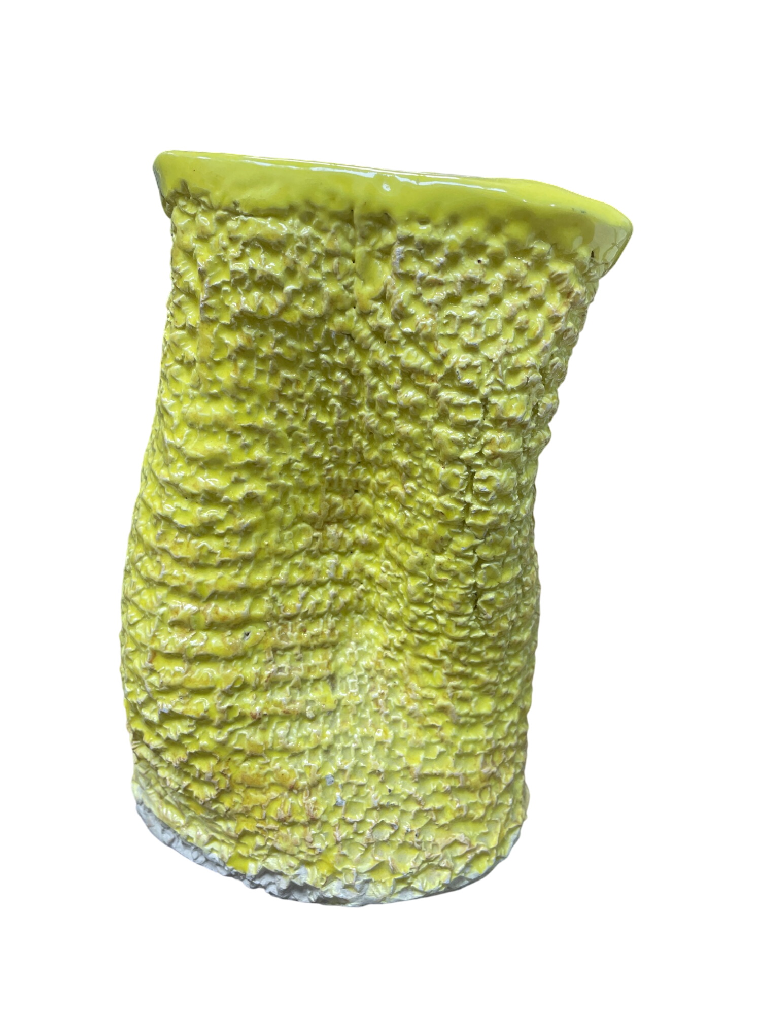 MK Yellow Textured Ceramic Abstract vase .5"X5"