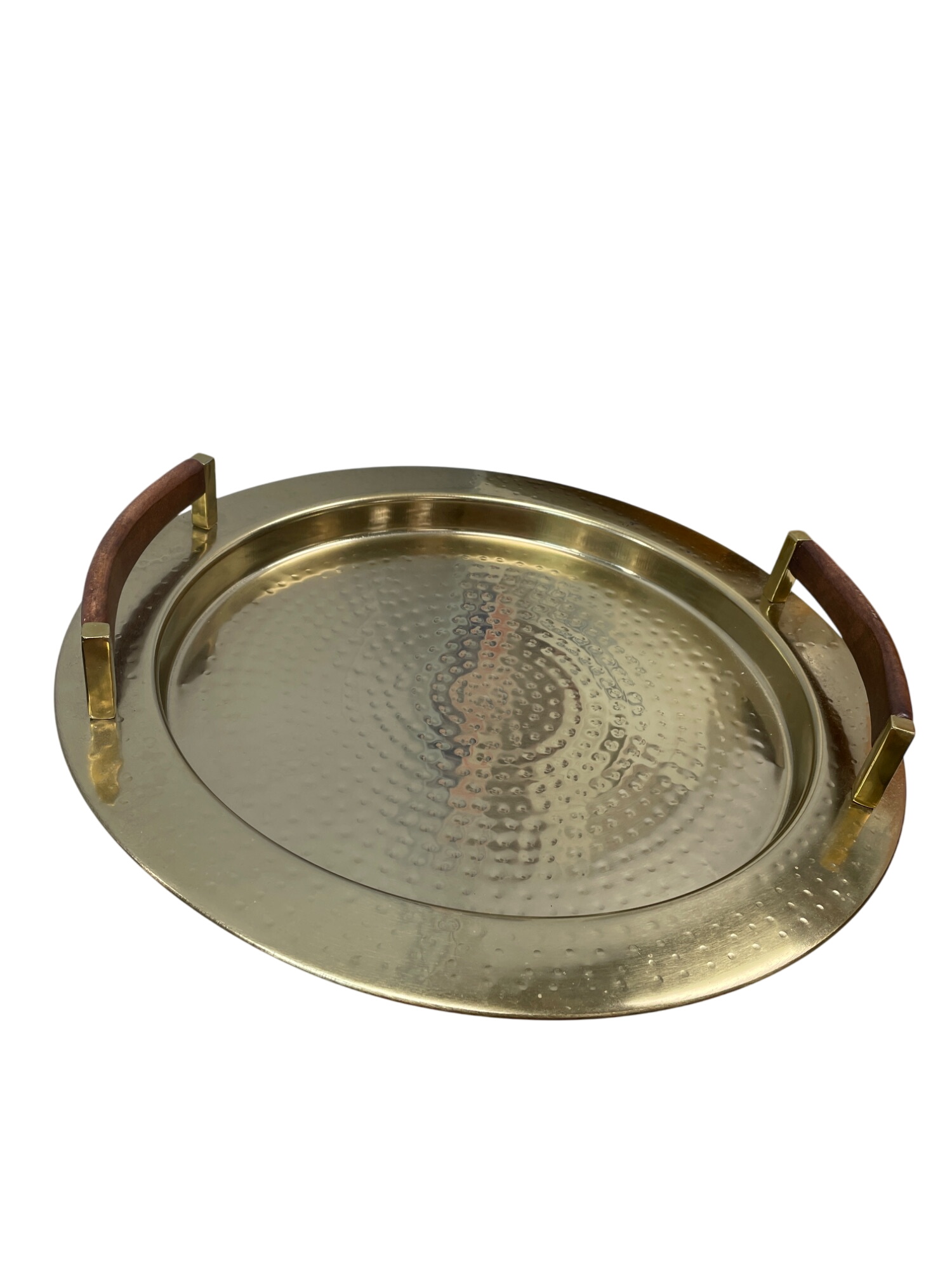 India Made Large 19" Hammered plated brass wood decorative tray