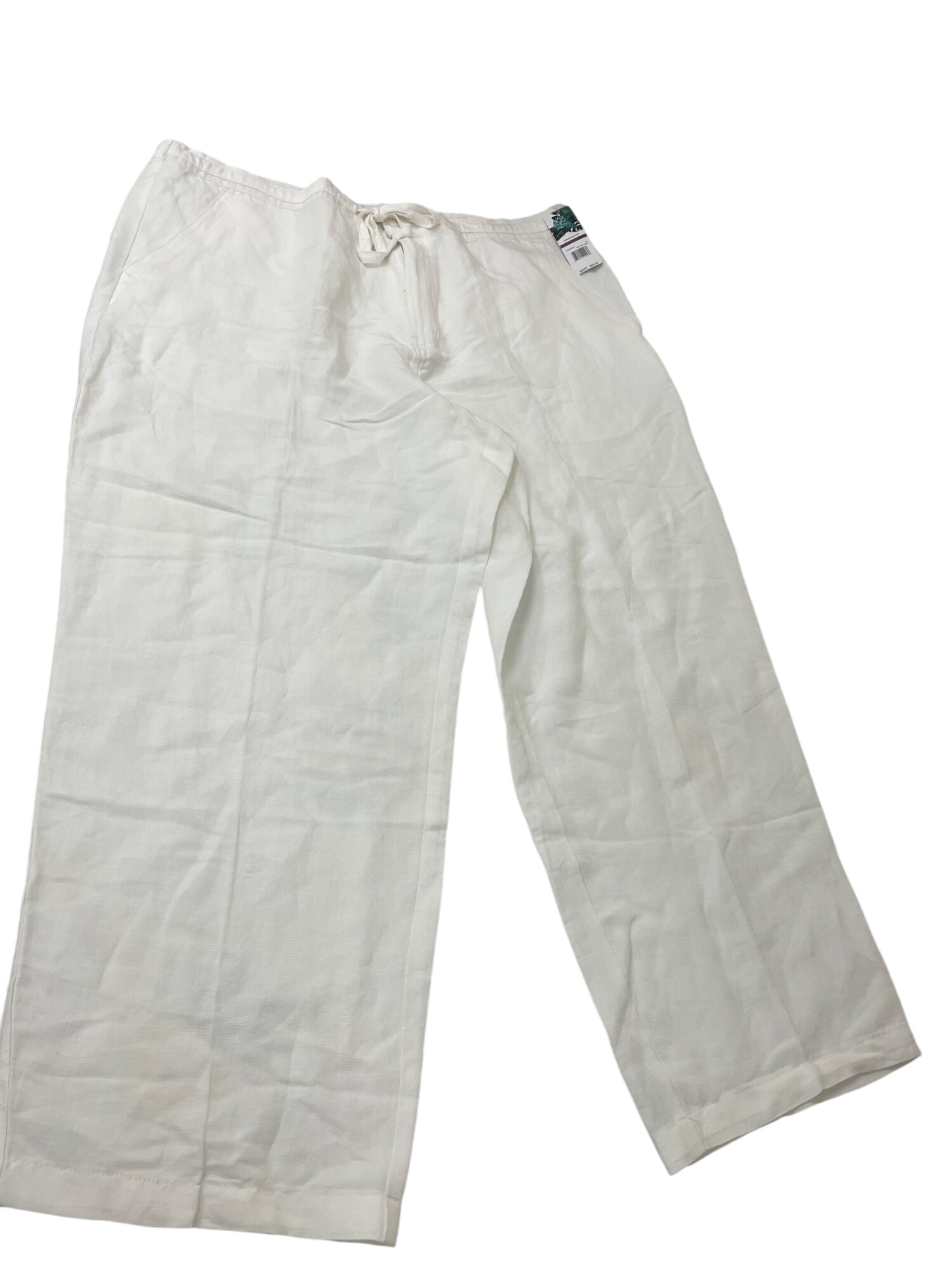 Womens white linen Blend Drawstring Wide Leg Pants