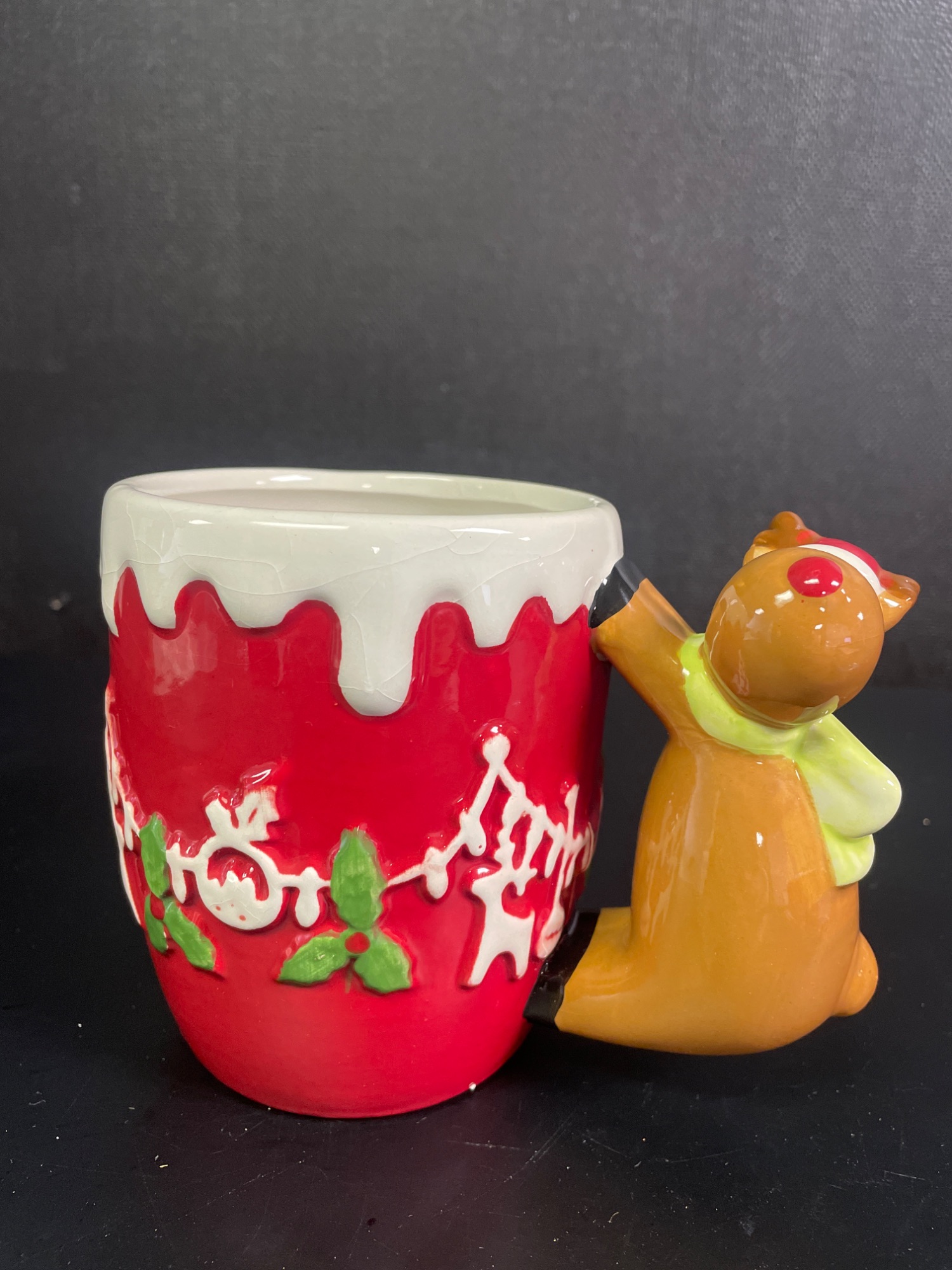 Christmas Holiday Mug with Reindeer Handle 16oz.