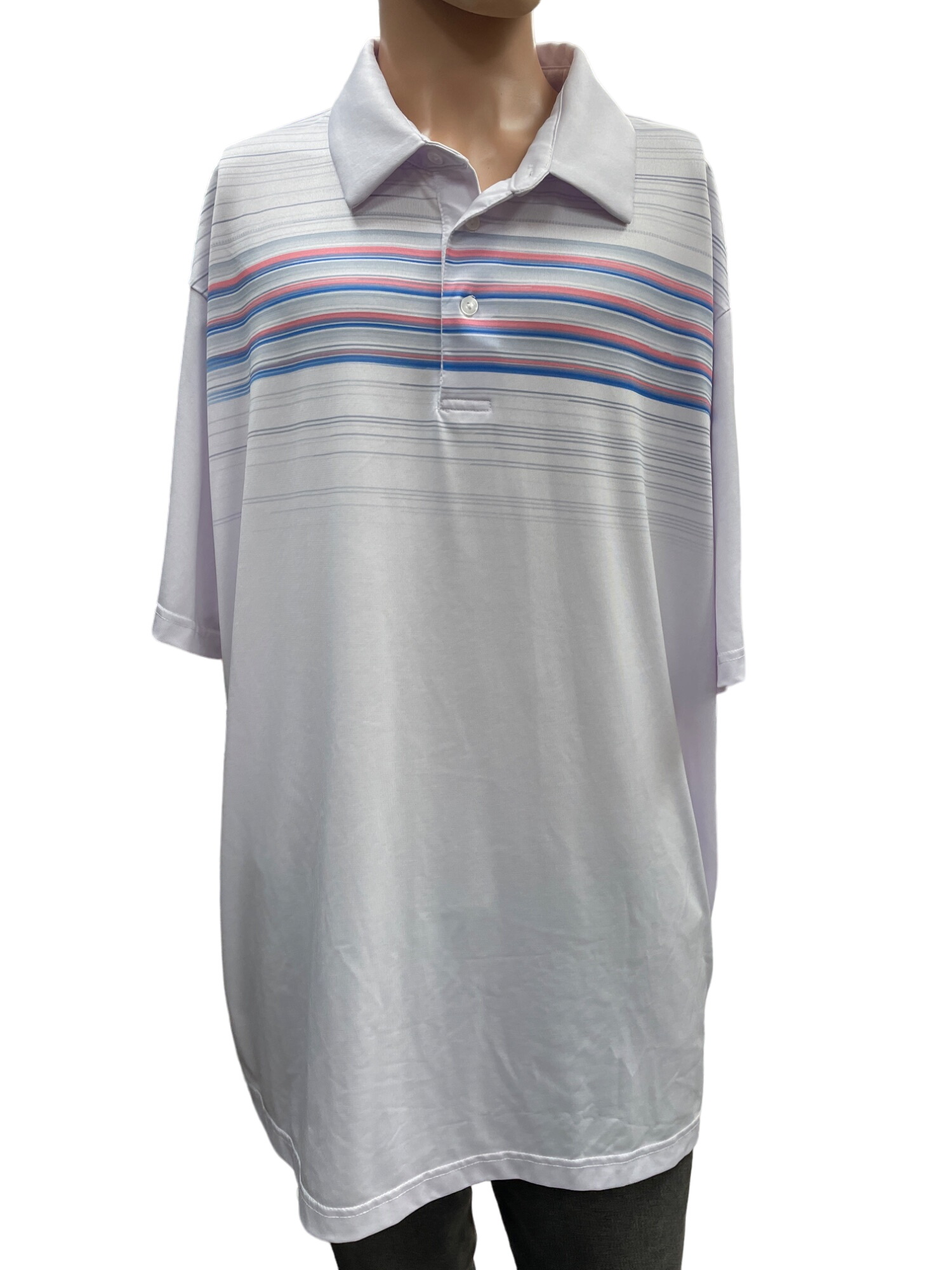 Men White with Blue Gray Pink stripes on top L
