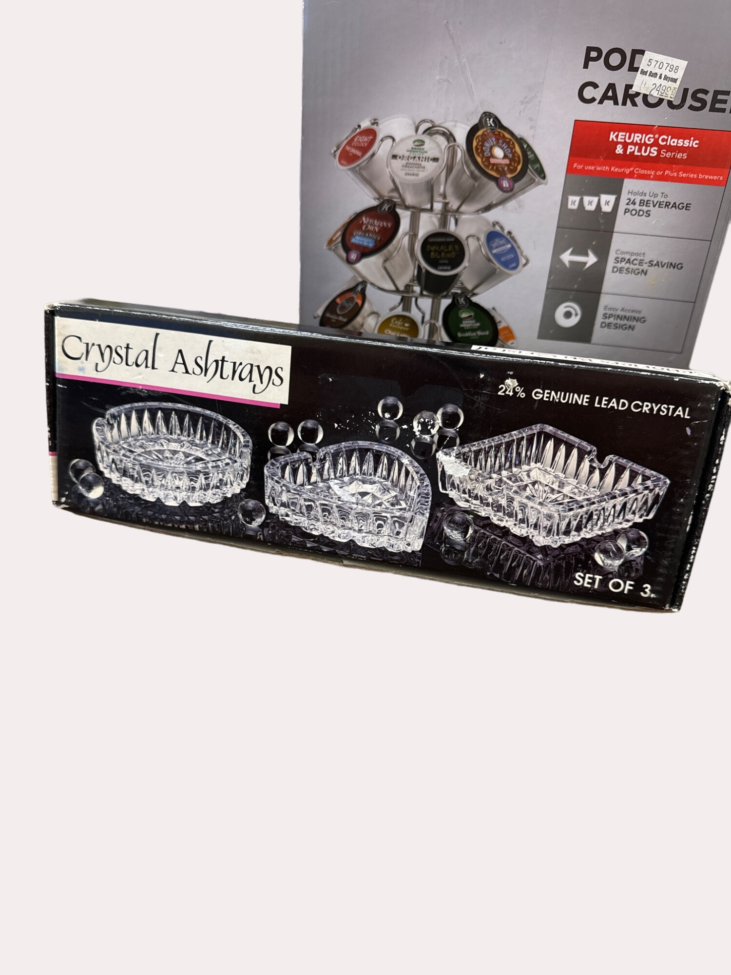 Crystal Ashtrays vintage in box unused 24 % Lead Crystal set of 3