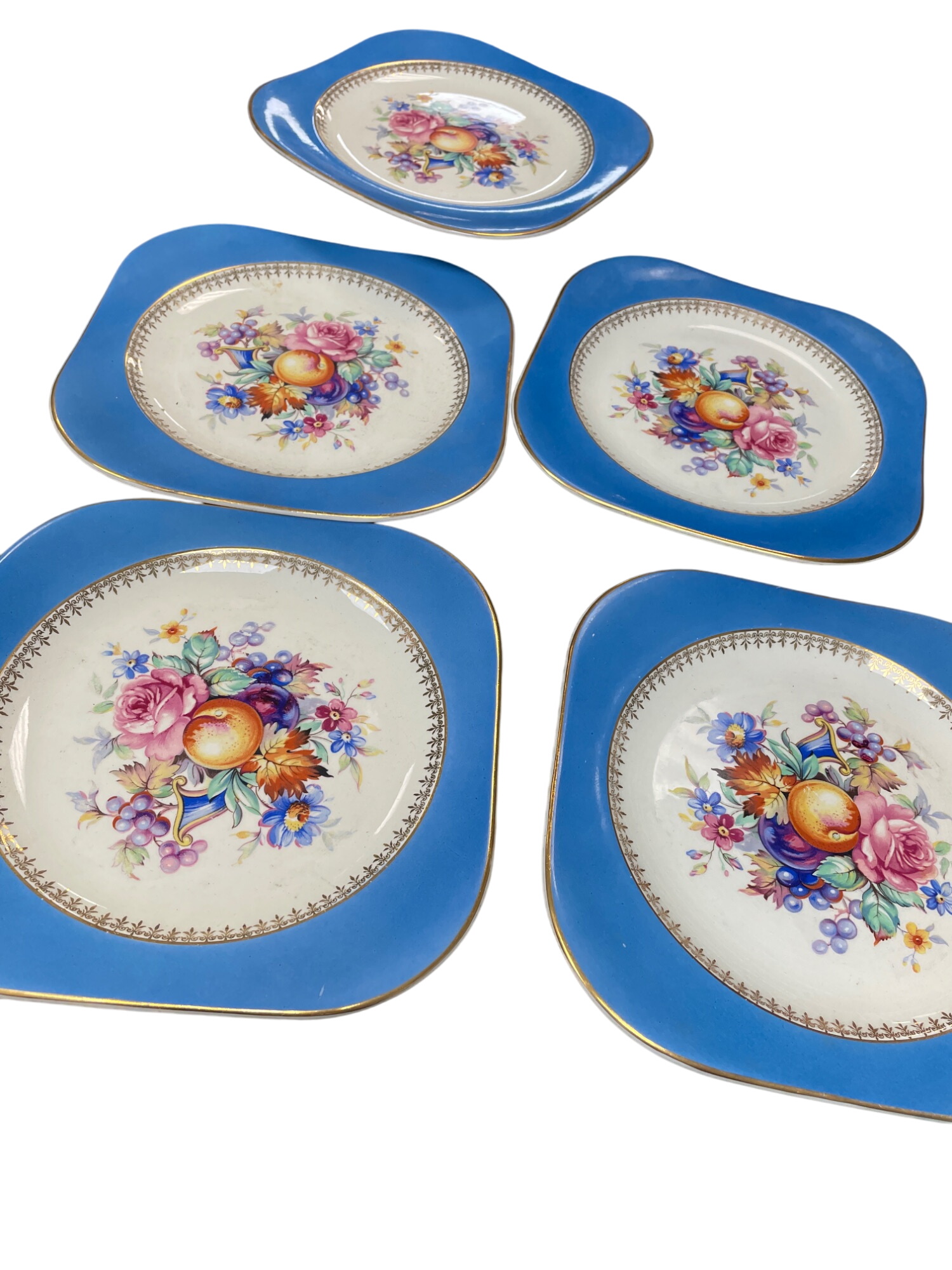 Steubenville Vintage Blue Floral Square Decorative Plates Set Of 7