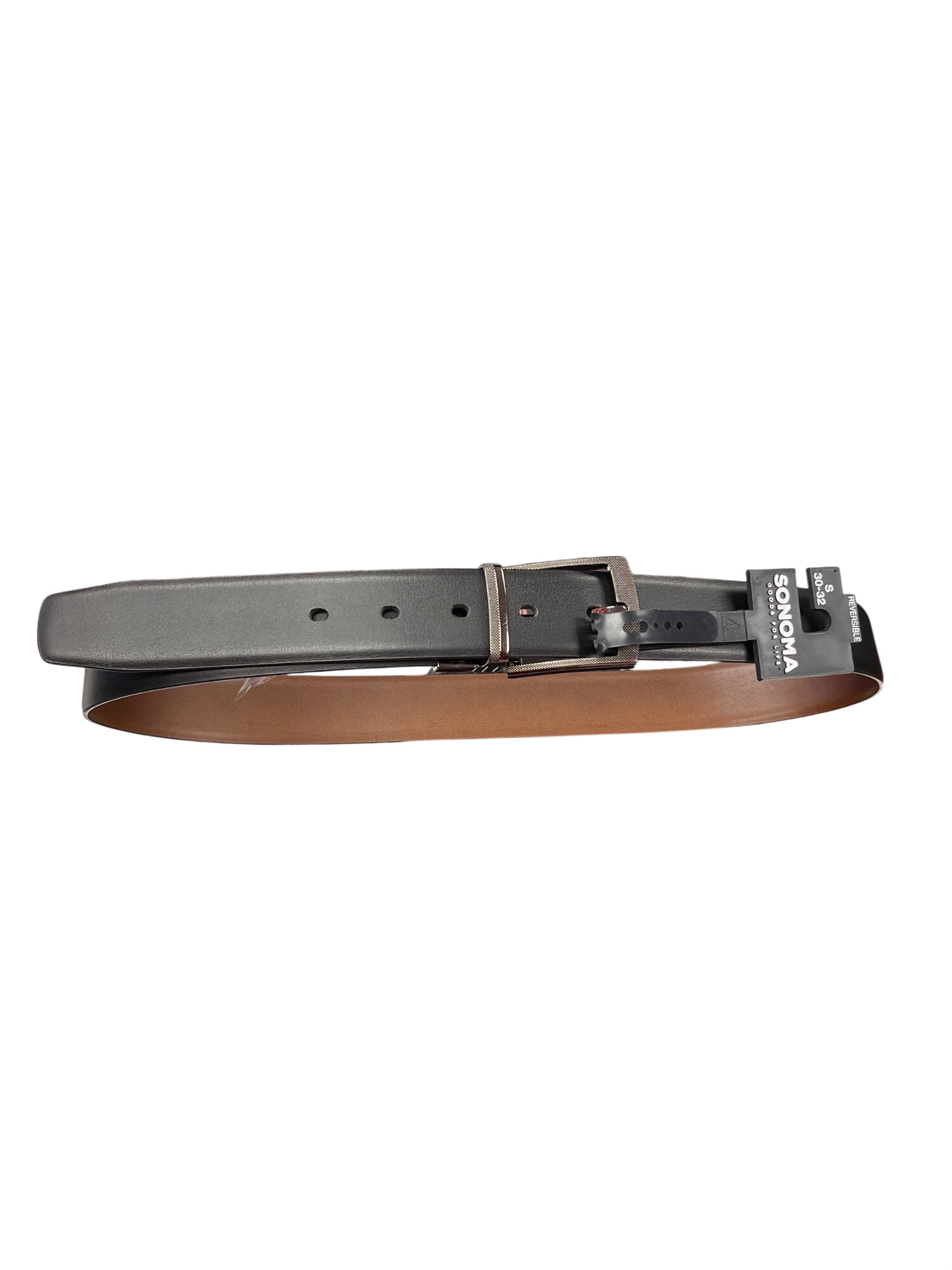 Sonoma Mens black leather silver buckle reversible dress belt 32/34