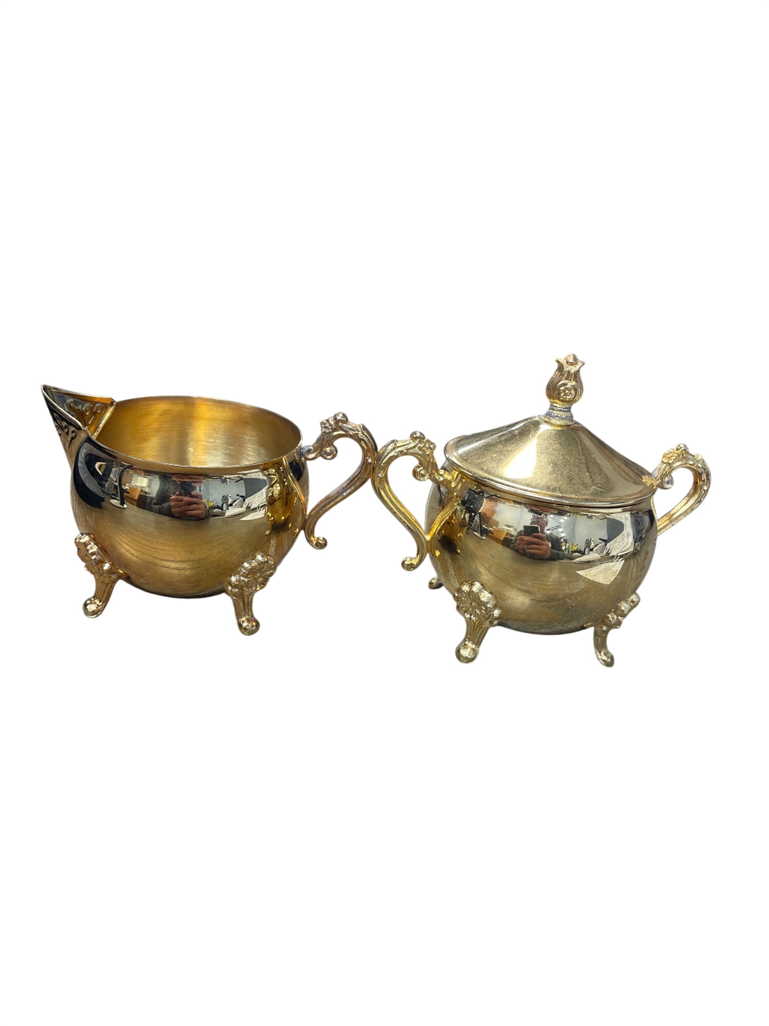 Vintage Honk Kong Brass Hollywood Regency Decor Sugar Cream Set