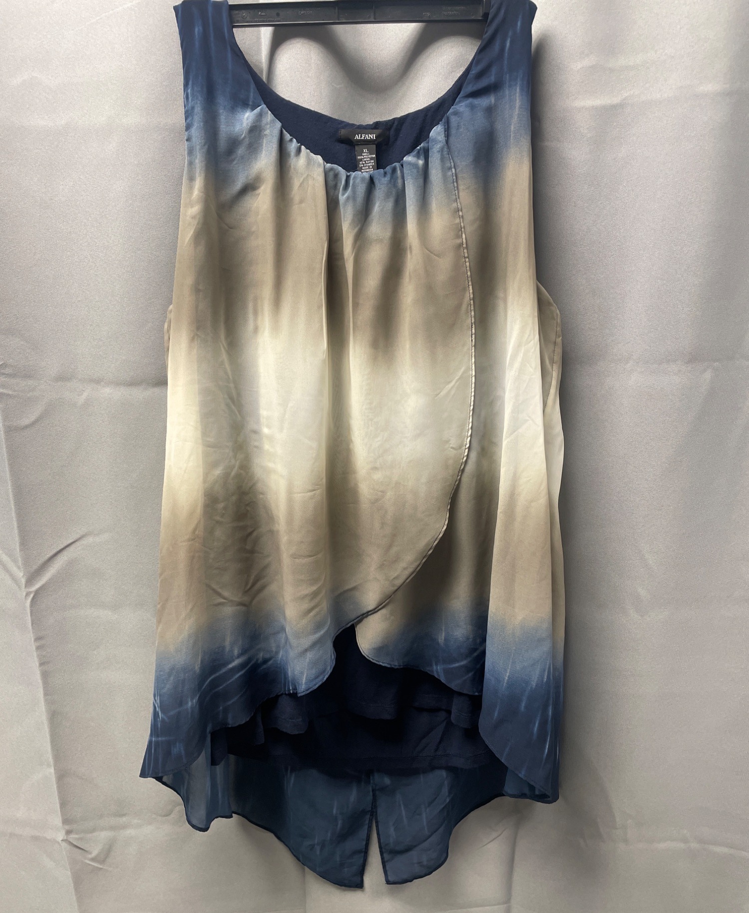 Women's Beige & Blue Sheer Shirt Overlaid on a stretch-cotton XL