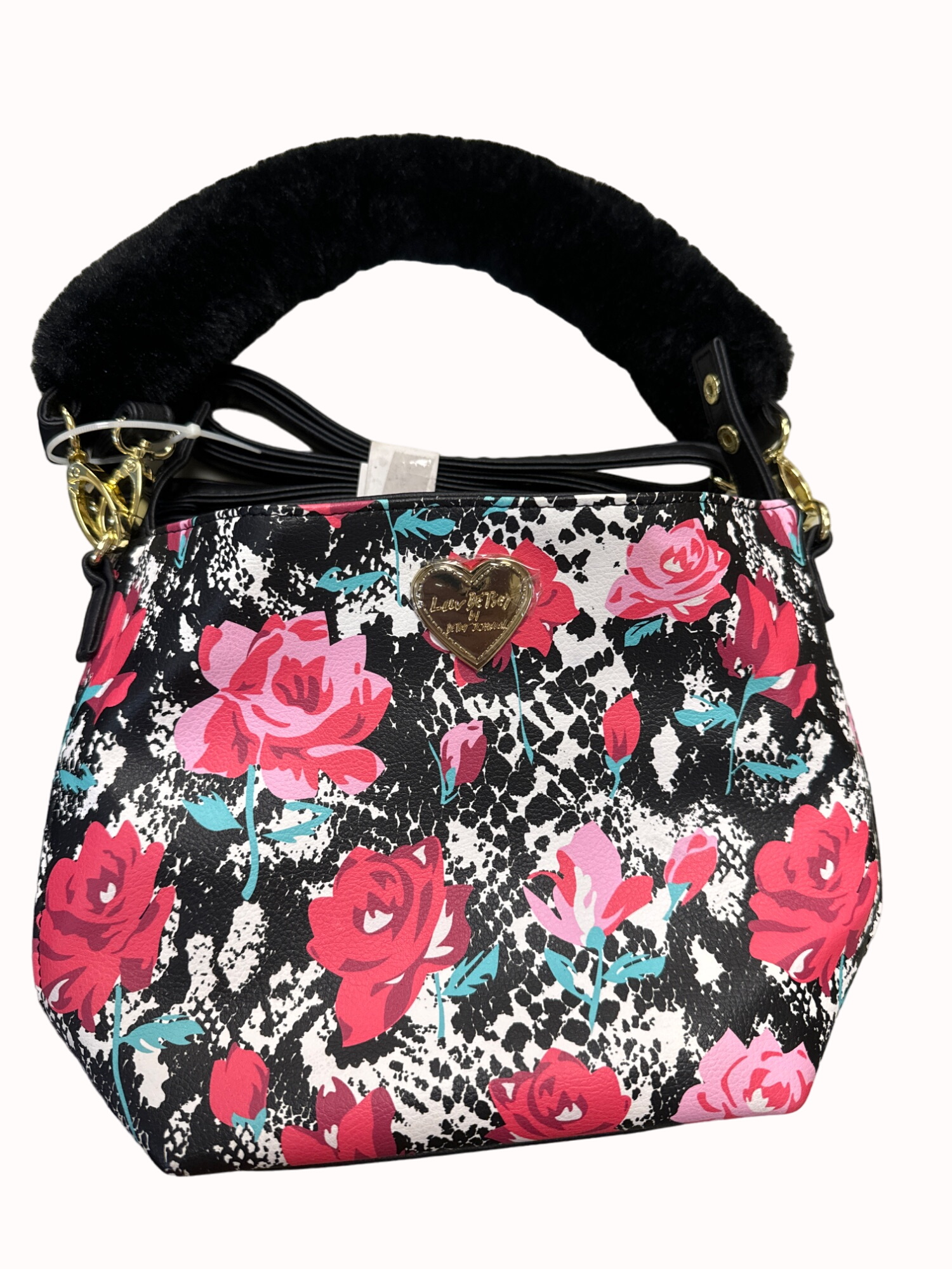 Betsey Johnson women’s black red flora clutch crossbody purse