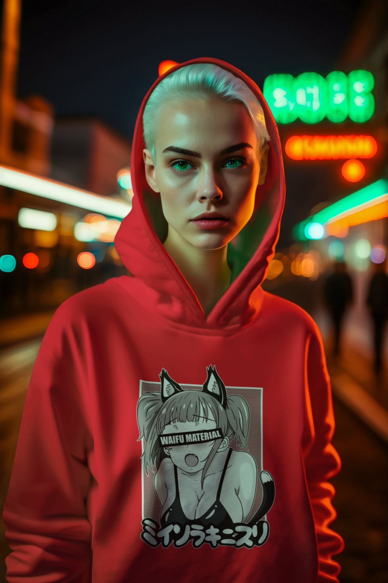 Ahegao Waifu Neko Anime Hoodie Gift for Her Lewd Cat Girl Pullover Classic Unisex Anime Streetwear Hoodie Gift for Him Graphic Design — front view