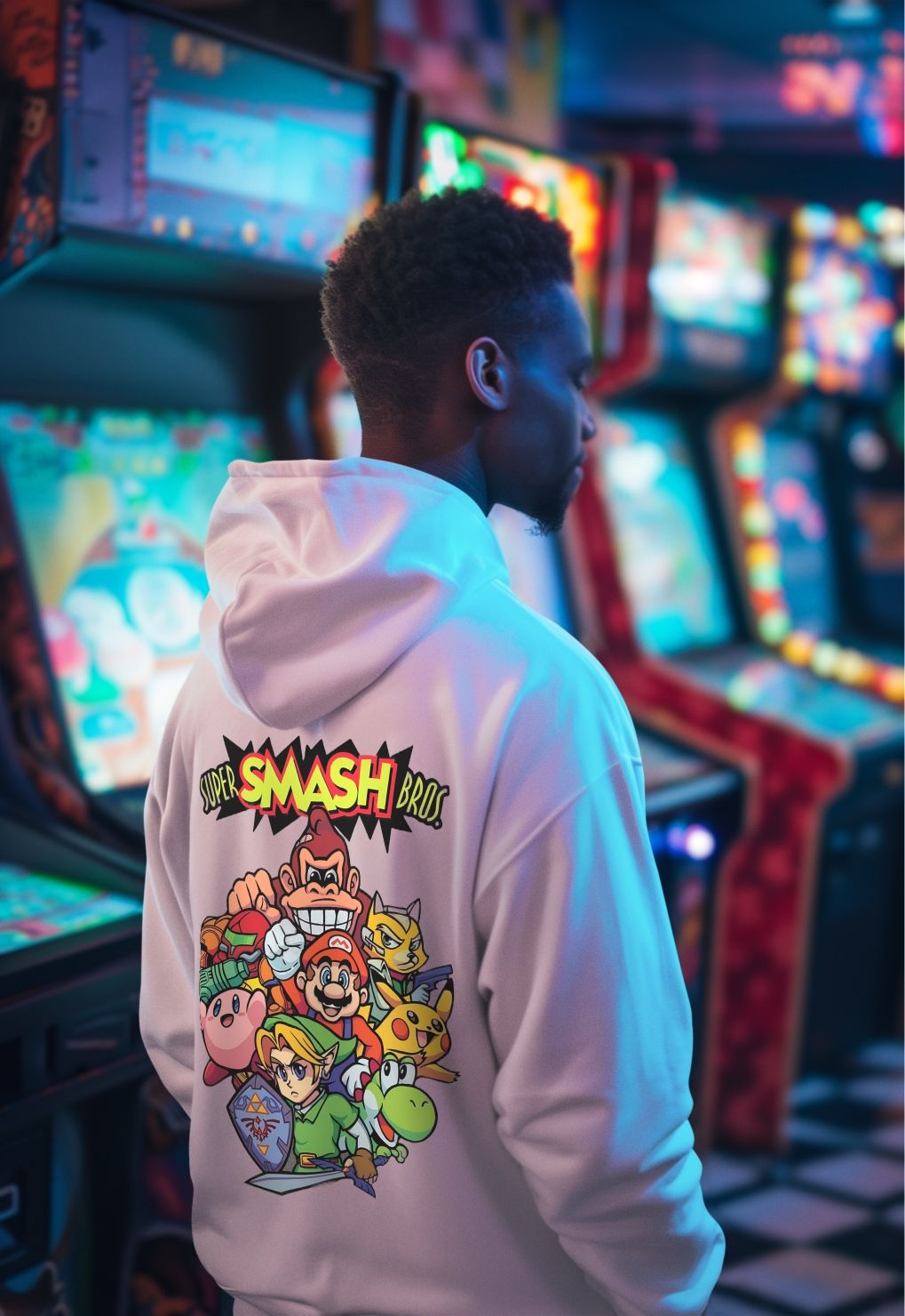Super Smash Bros. Unisex Hoodie With Iconic Character Print — back view thumbnail