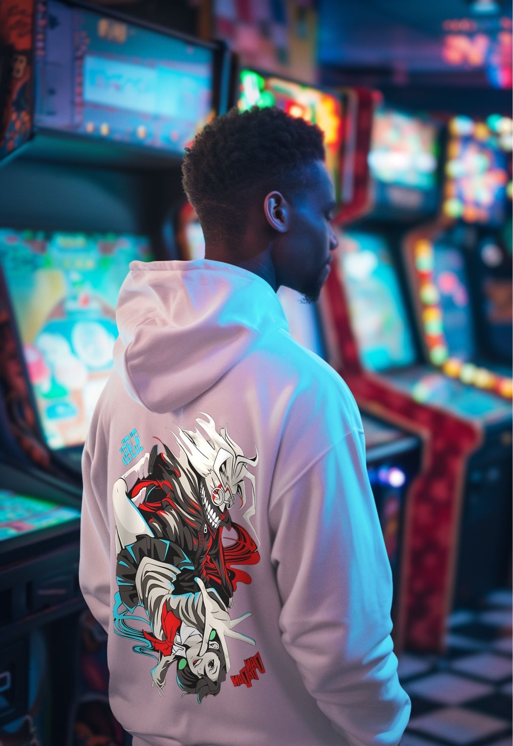 Dan Da Dan Unisex Hoodie With Bold Anime Print & Logo In White — front view