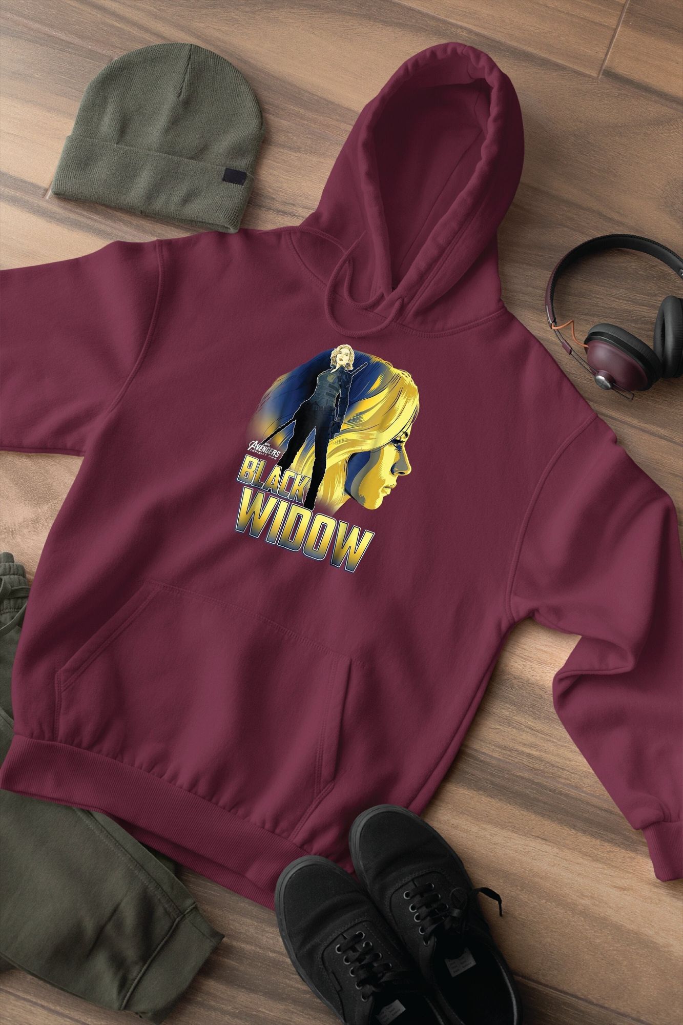 Unisex Black Widow Hoodie Gift for Her Marvel-Inspired Hoodie for Men Avengers Hoodie for Women Graphic Design Printed Aesthetic Hoodies — back view thumbnail