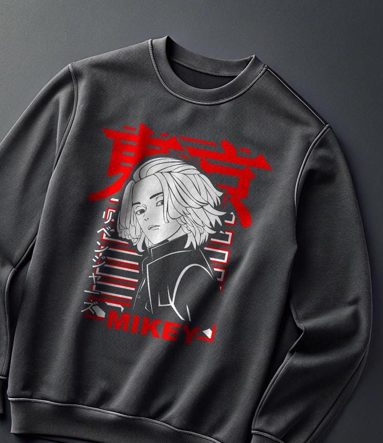 Tokyo Revengers Mikey Sweatshirt - Anime Graphic Crewneck for Fans - Unisex Black Pullover — front view