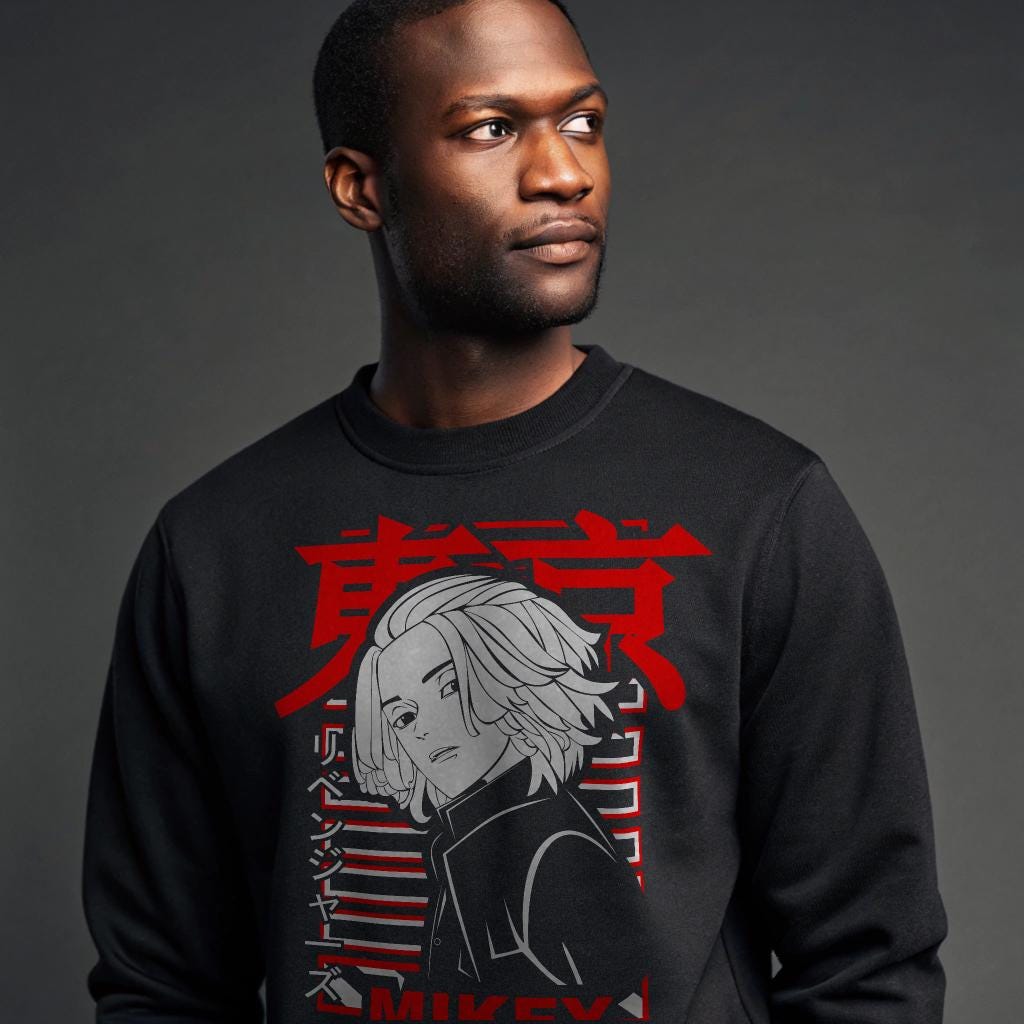 Tokyo Revengers Mikey Sweatshirt - Anime Graphic Crewneck for Fans - Unisex Black Pullover — back view thumbnail