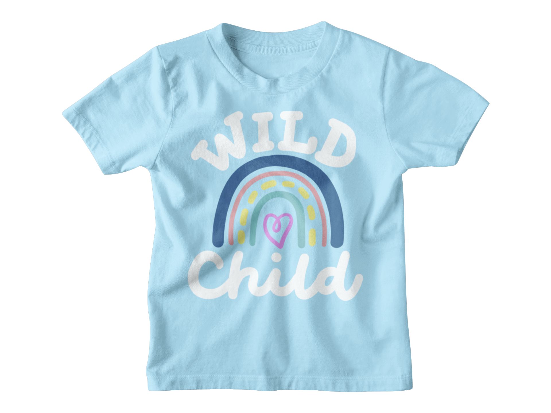 Wild Child Rainbow Graphic Kids T-Shirt In Blue Pink & Black — back view thumbnail