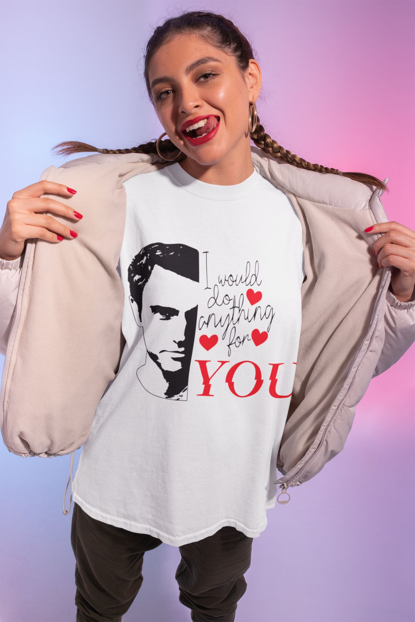 I Would Do Anything For You Netflix-Inspired Graphic T-Shirt  White Crewneck  Soft Cotton  Unisex Fit — front view