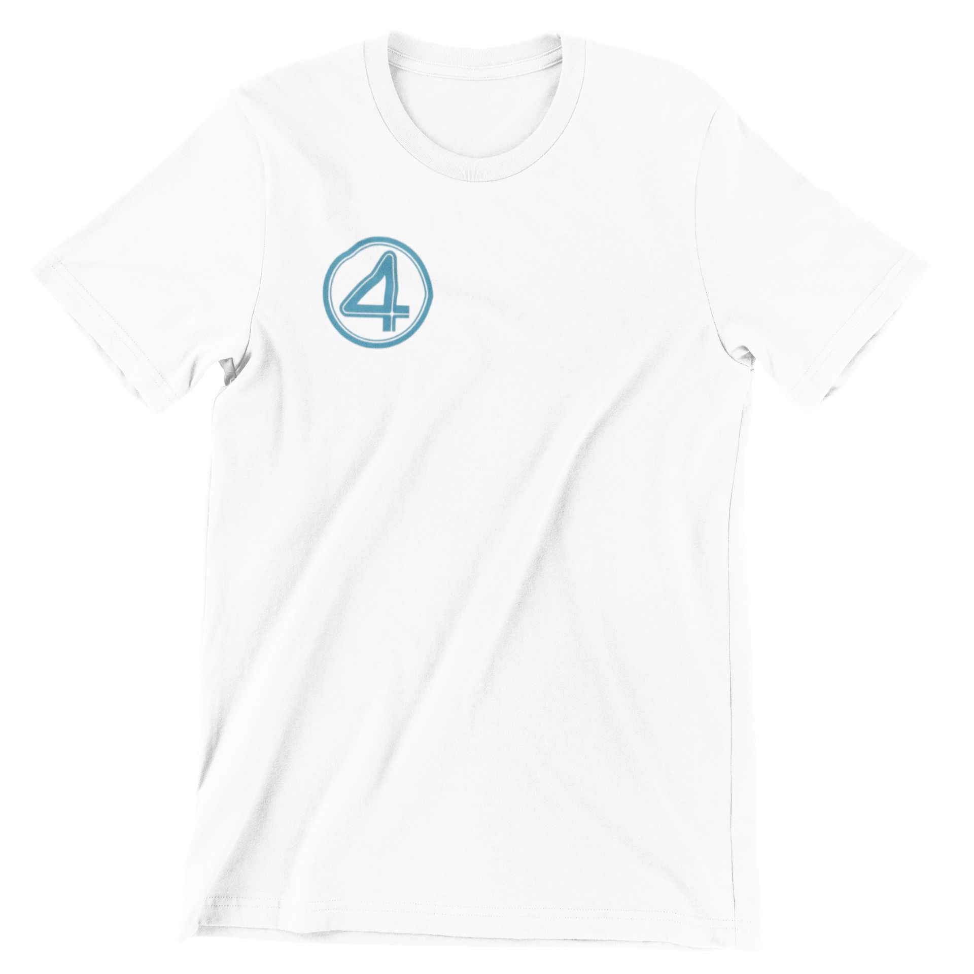 Fantastic Four Logo T-Shirt Movie-Inspired Unisex Tee  Hoodie or Crewneck Cotton Blend White and Blue — back view thumbnail