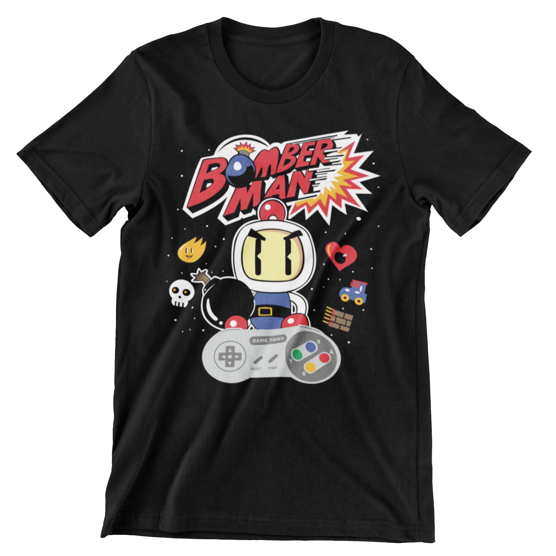 Bomberman Graphic Sweatshirt Hoodie Or Tee - Retro Gaming Apparel Unisex Fit Cotton Blend Black — back view thumbnail