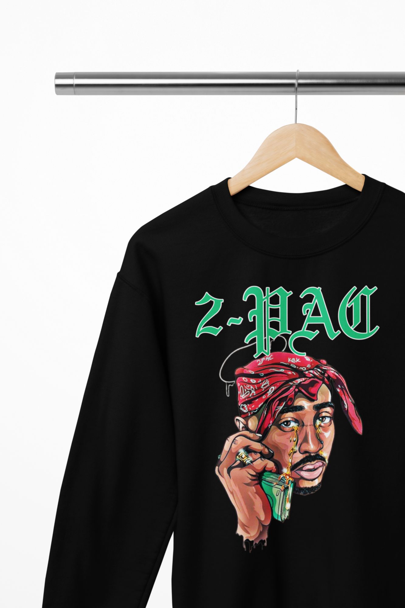 2-Pac Graphic Black Crewneck Sweatshirt Unisex Fit Cotton Blend Comfortable Casual Urban Style — front view