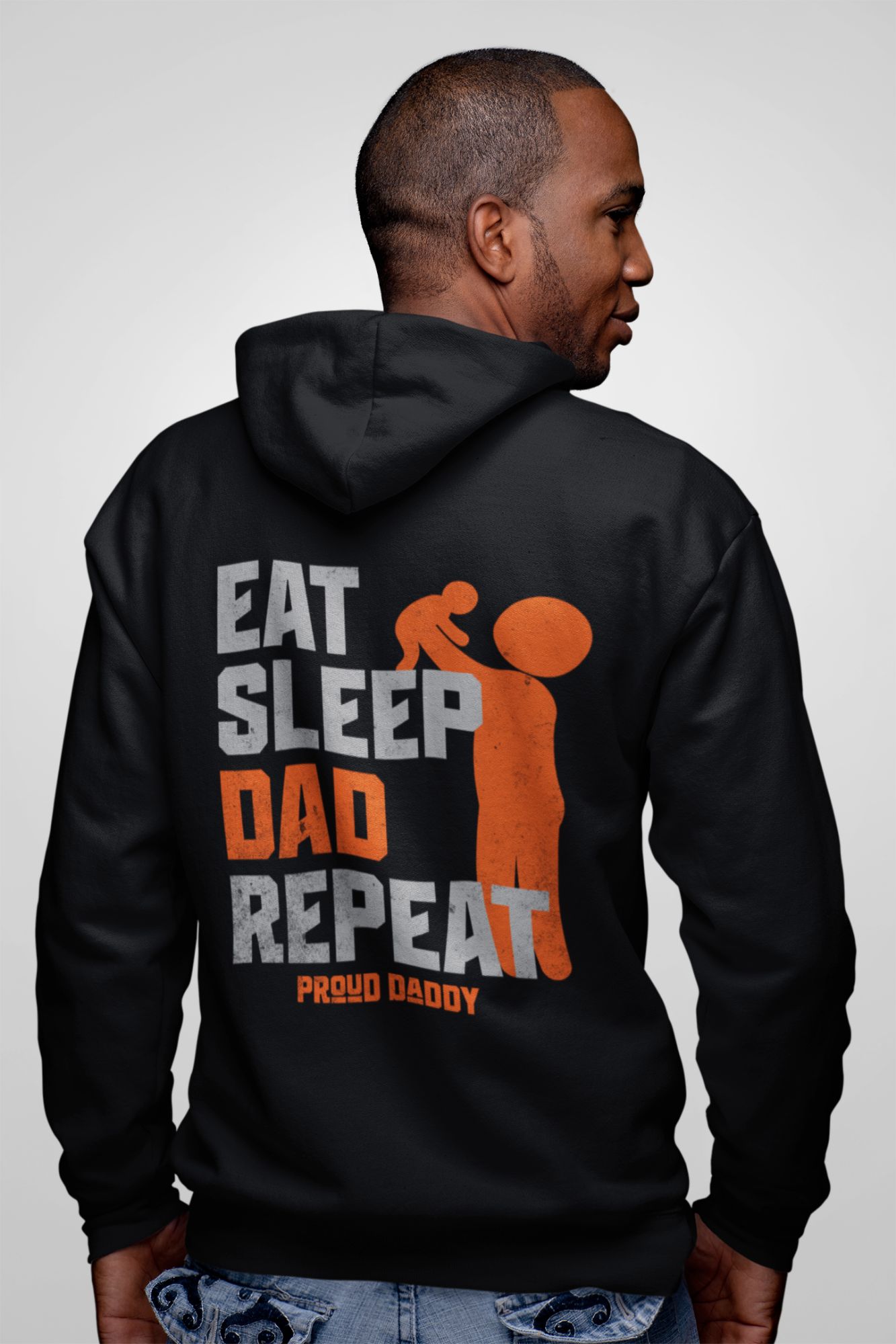 Proud Dad Hoodie & T-Shirt With "Eat Sleep Dad Repeat" Graphic Design - Fun Fathers Day Apparel — back view thumbnail