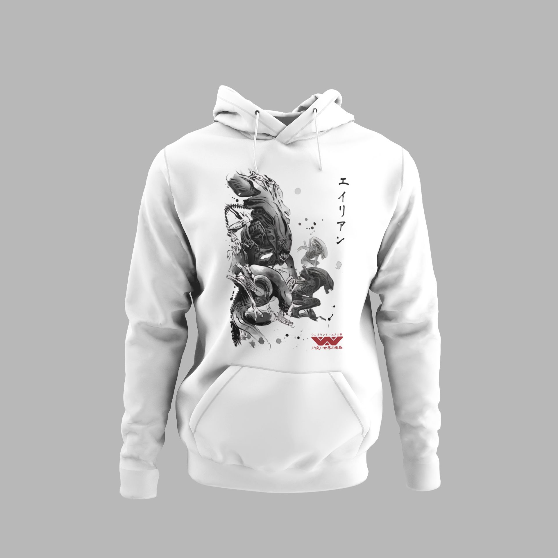 Alien-Themed Graphic Sweatshirt & Hoodie Collection With Japanese Text — back view thumbnail