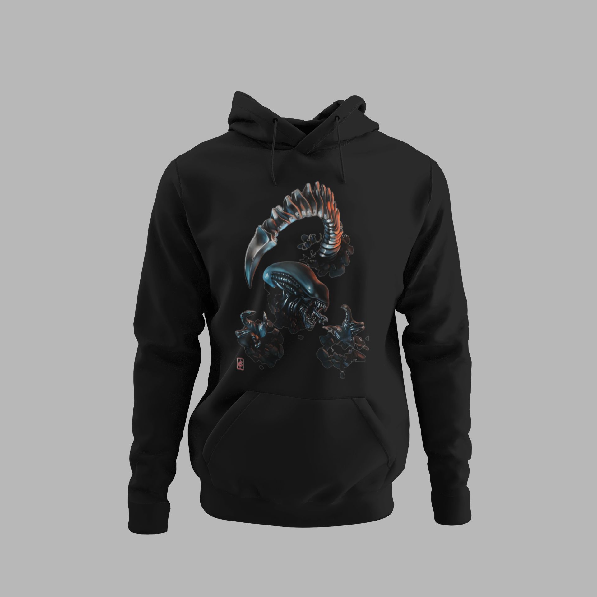 Xenomorph Graphic Black Hoodie Sweatshirt & T-Shirt Unisex Alien-Inspired Apparel — front view