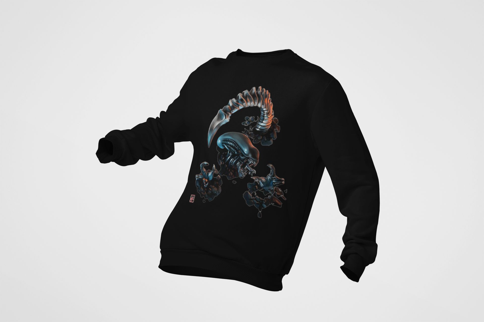 Xenomorph Graphic Black Hoodie Sweatshirt & T-Shirt Unisex Alien-Inspired Apparel — back view thumbnail