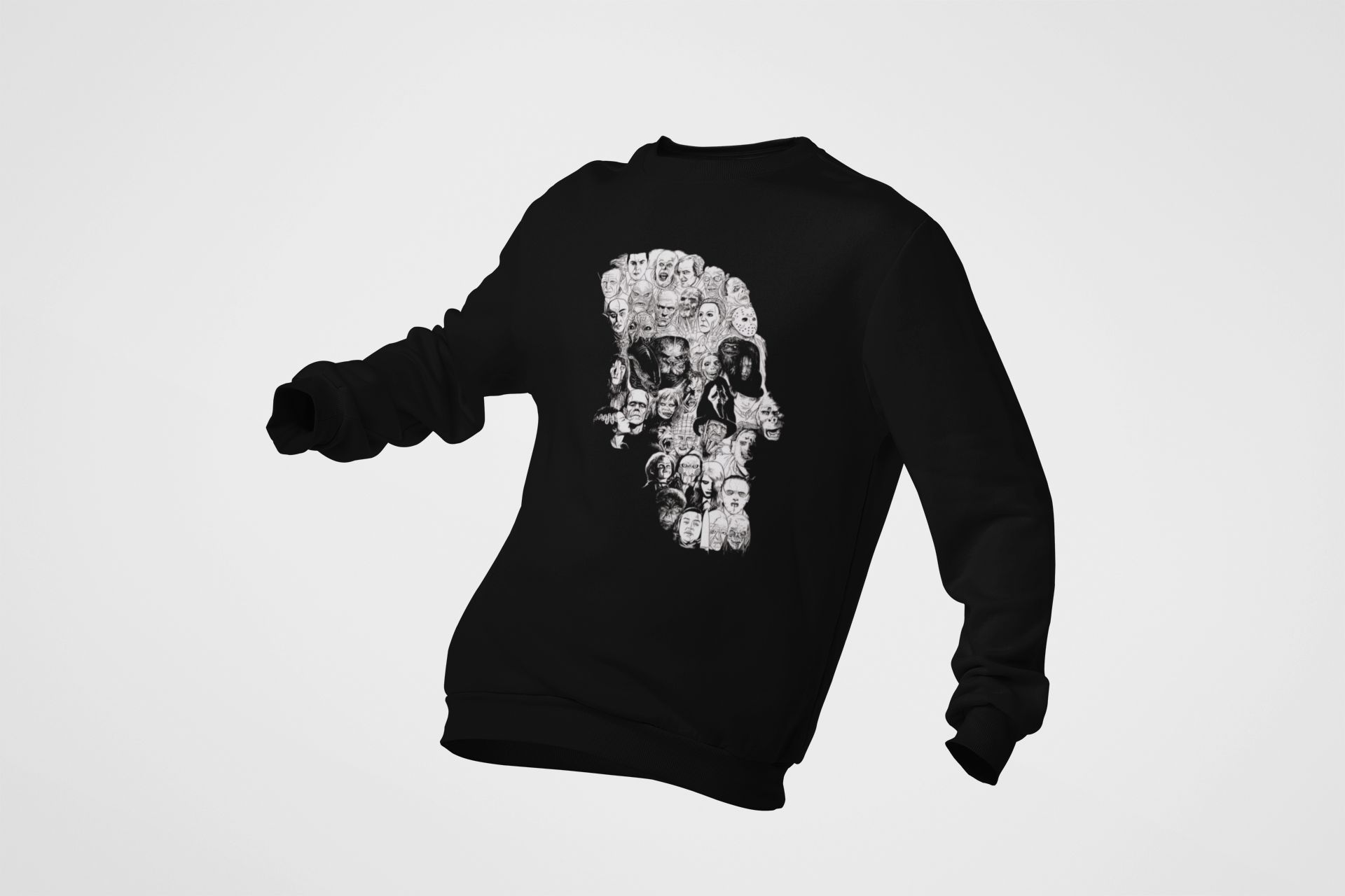 Horror Movie Icons Skull Graphic Black Sweatshirt T-Shirt Hoodie Unisex — back view thumbnail