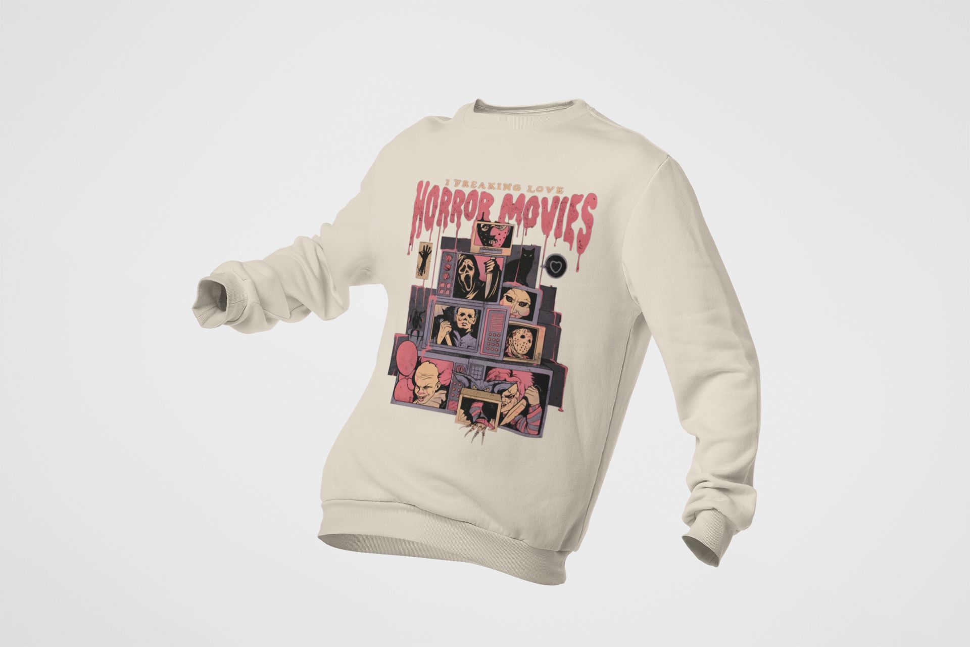 I Freaking Love Horror Movies Graphic T-Shirt Sweatshirt Hoodie  Unisex Casual Wear  Multiple Colors — back view thumbnail