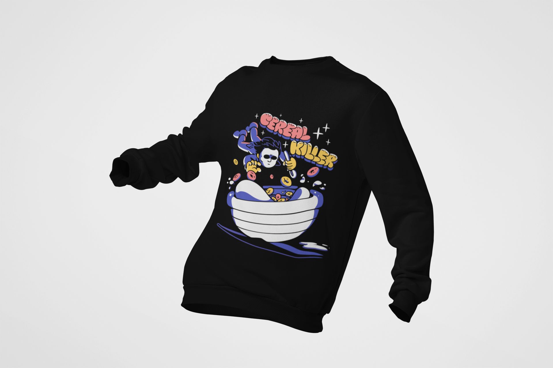 Cereal Killer Graphic Sweatshirt & Hoodie Collection - Black Cotton Blend - Fun & Quirky Design — back view thumbnail