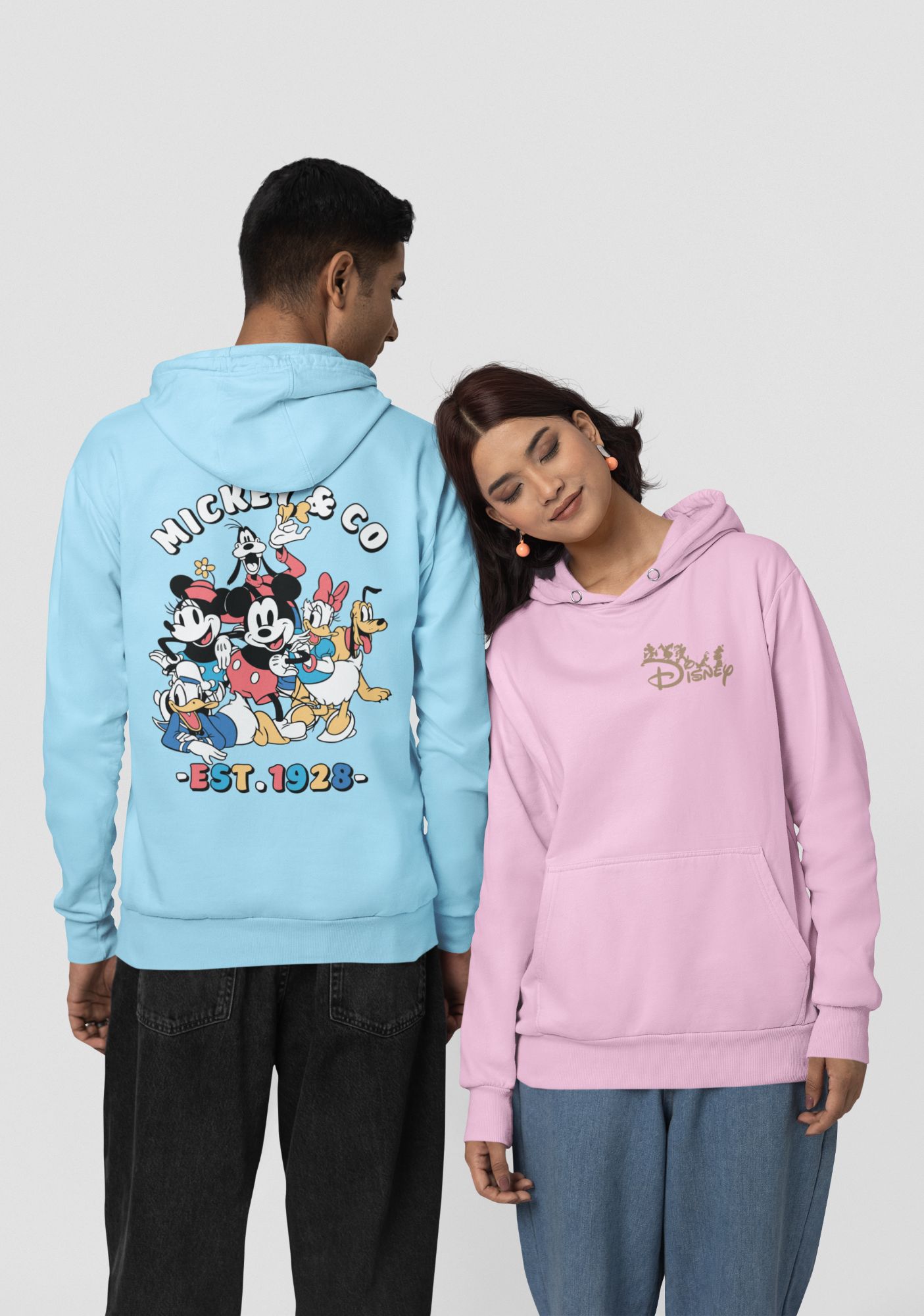 Disney Mickey & Co Everyday Fleece Hoodie For Adults S-4XL 13 Oz Cotton/Polyester Blend With Drawstring & Pouch Pocket — front view