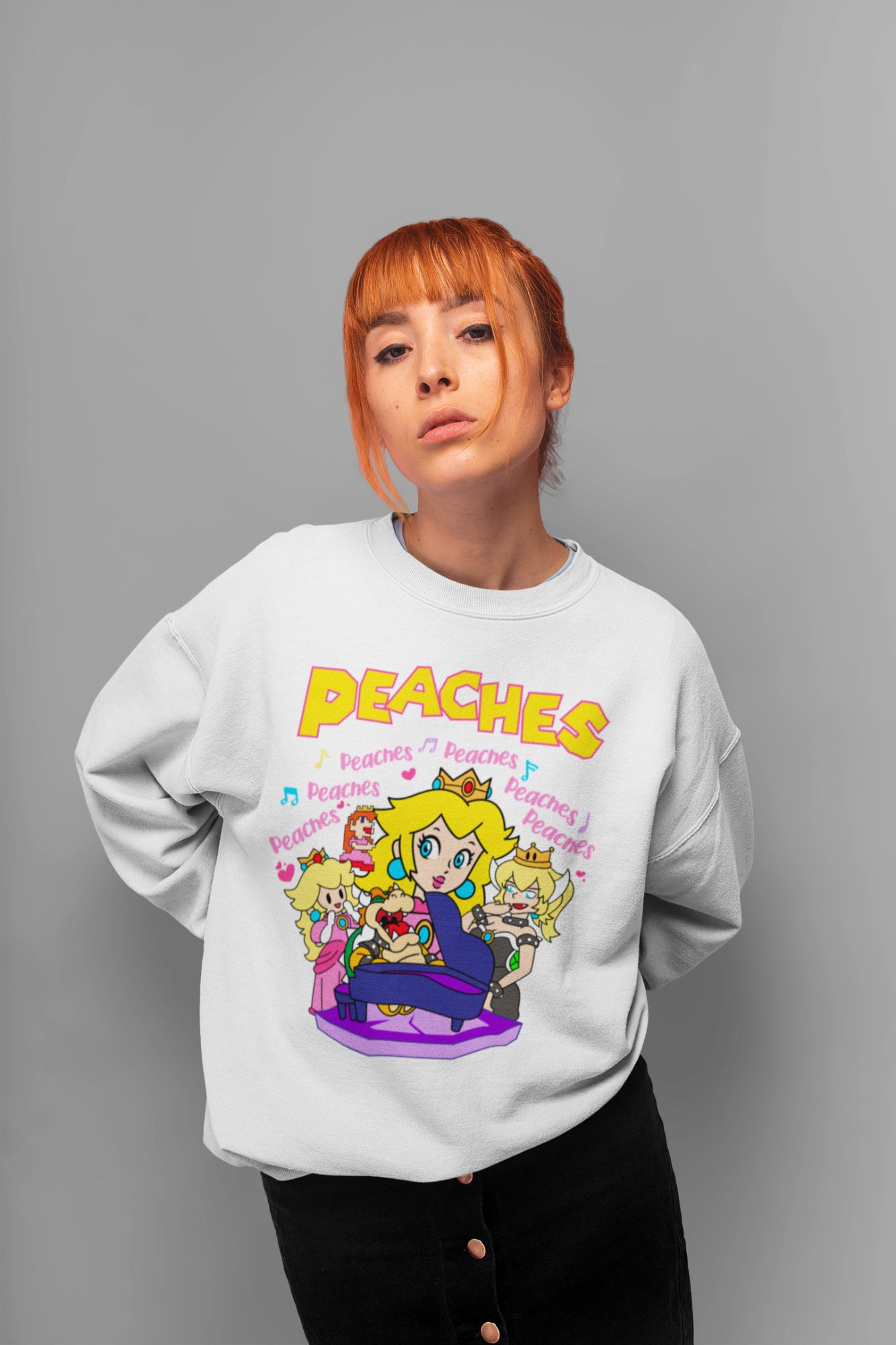 Peaches Graphic Sweatshirt Unisex Crewneck Cotton/Poly Blend Sizes S-2XL — back view thumbnail