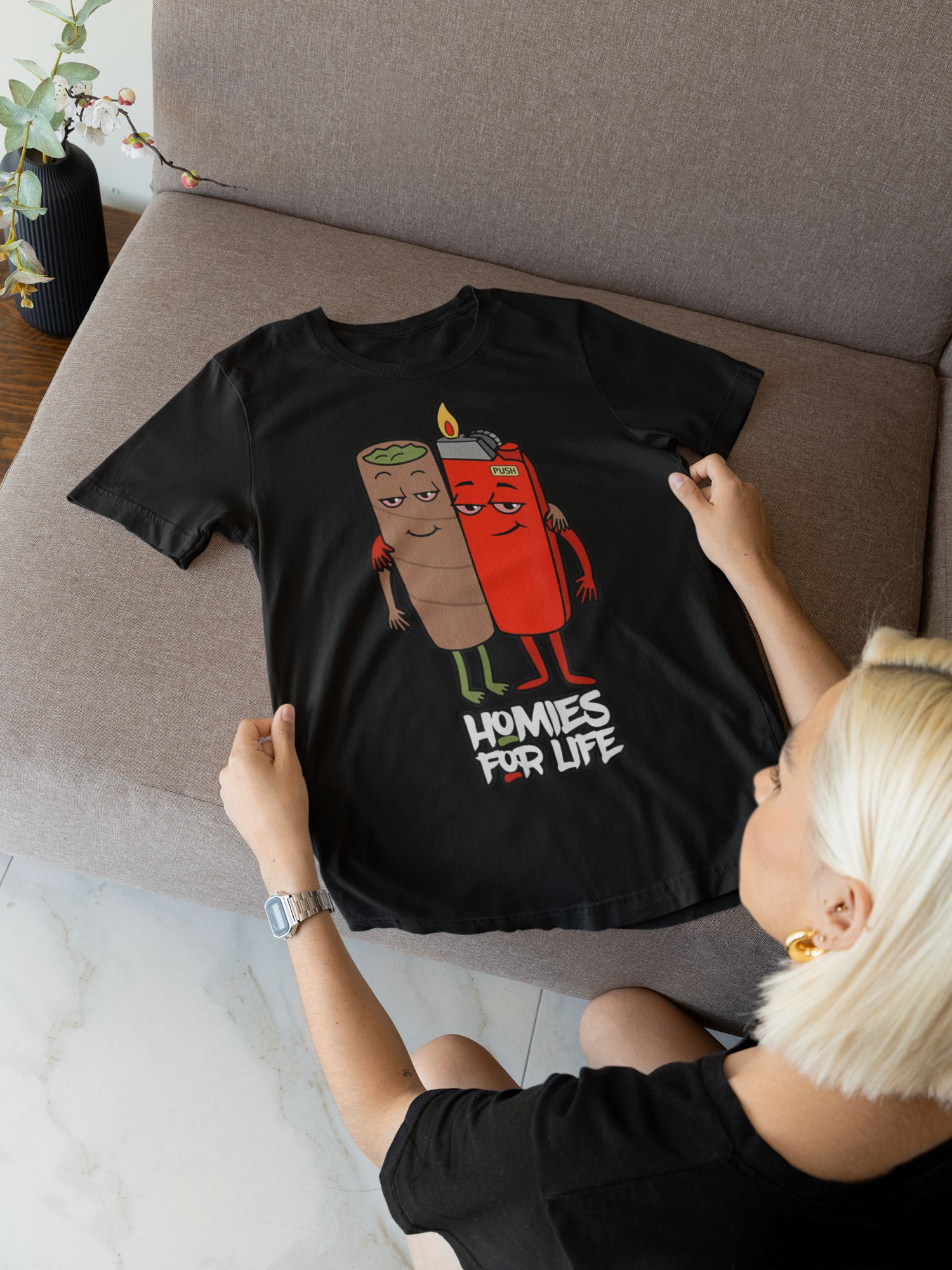 Homies For Life Graphic Hoodie Or T-Shirt In Multiple Colors — back view thumbnail