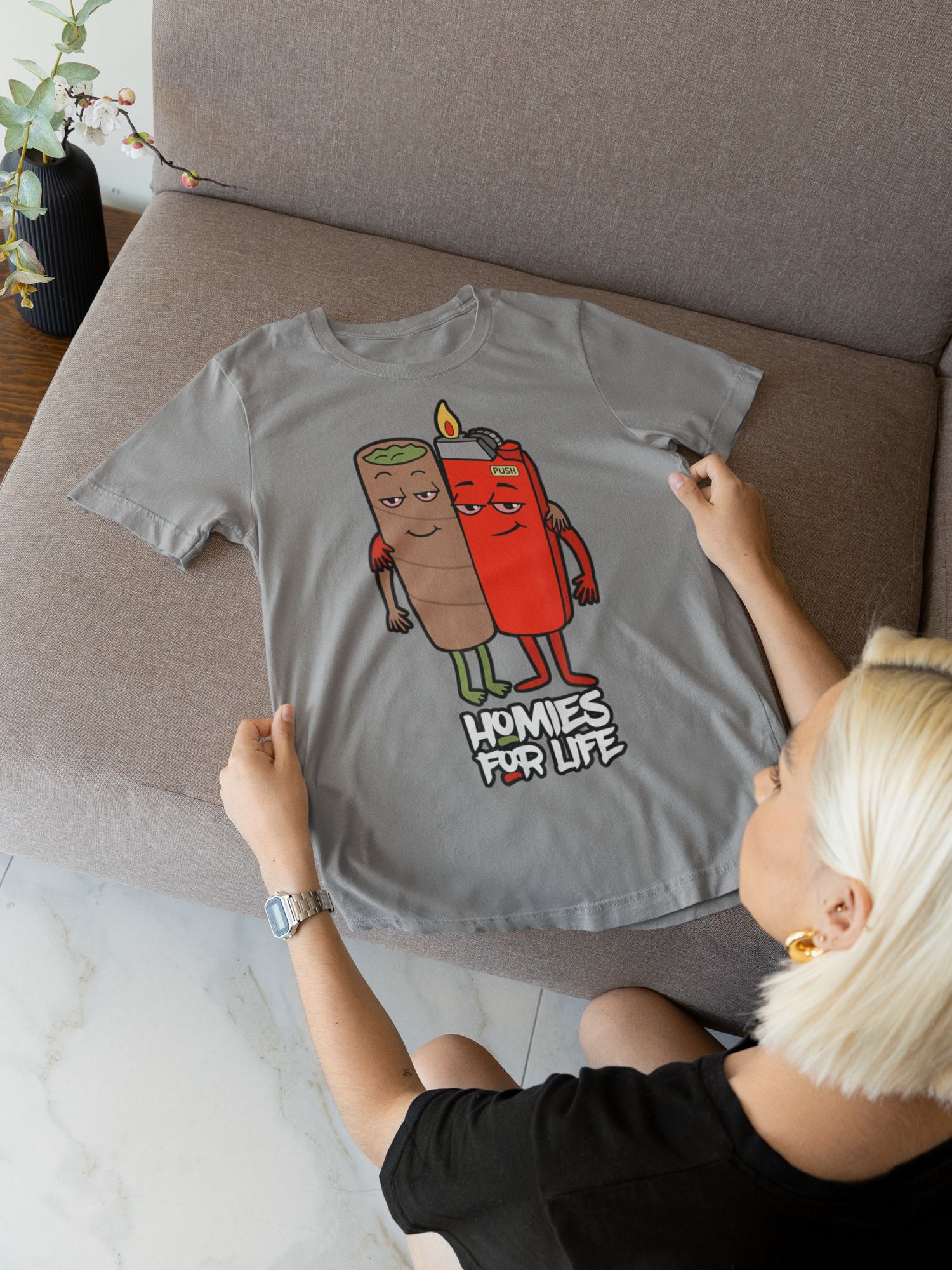 Homies For Life Graphic Hoodie Or T-Shirt In Multiple Colors — front view