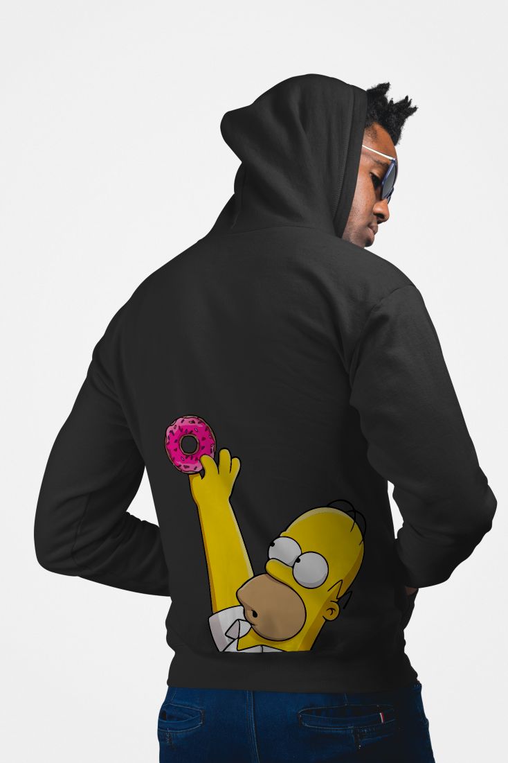 Homer Simpson Donut Hoodie Black S-XL Cotton/Polyester — back view thumbnail
