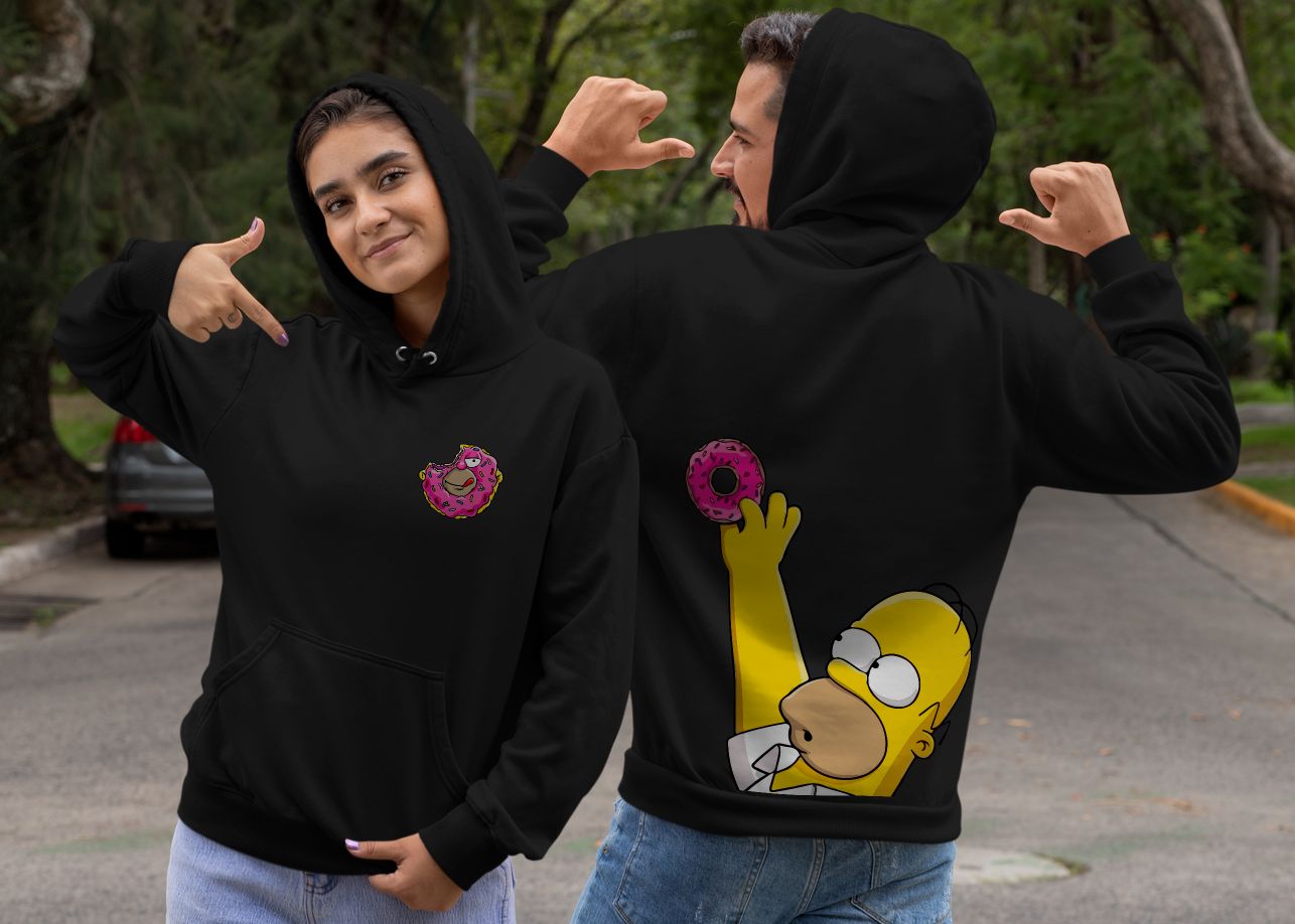 Homer Simpson Donut Hoodie Black S-XL Cotton/Polyester — front view