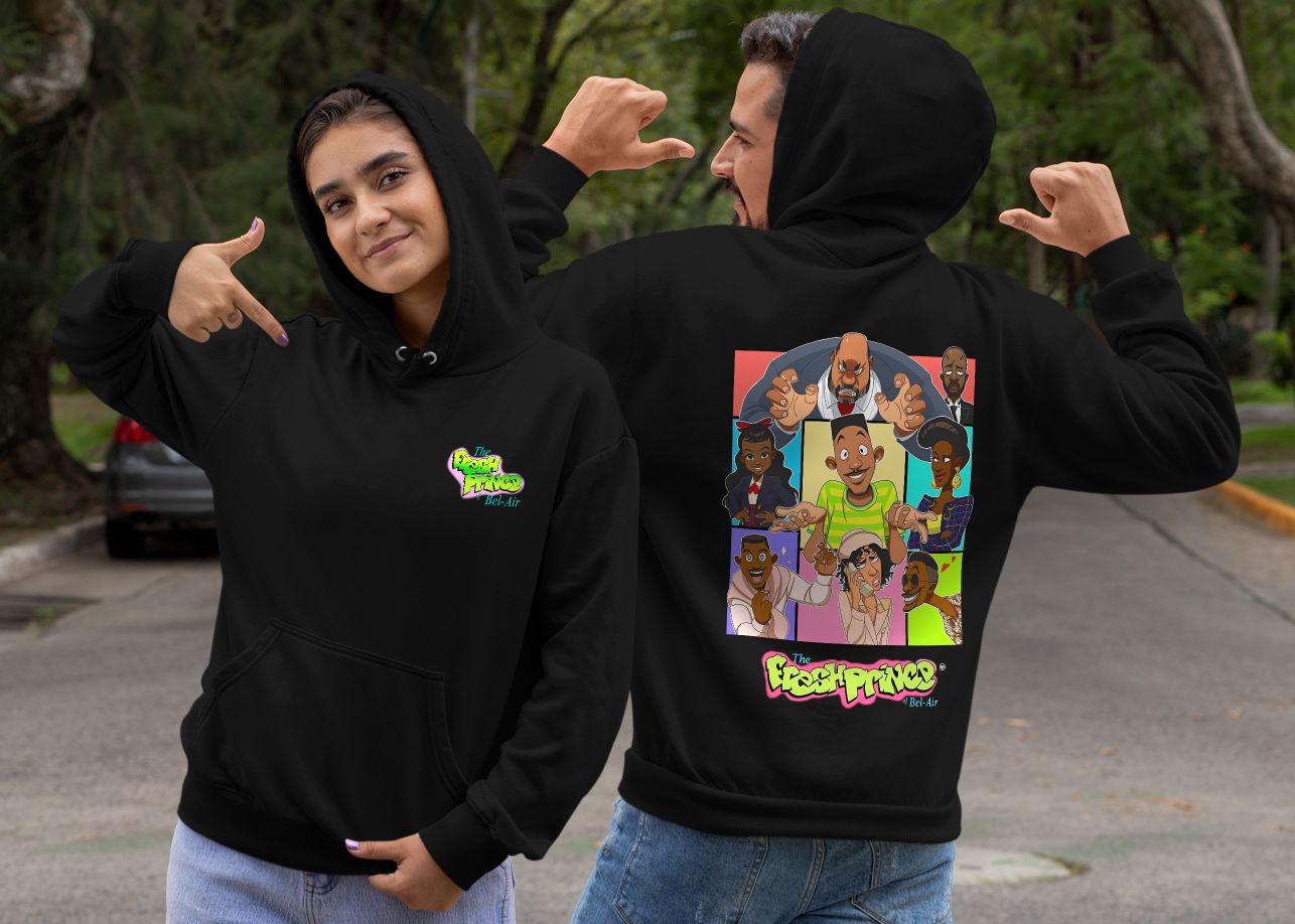 Fresh Prince Bel-Air Unisex Hoodie With Colorful Character Graphic Print — front view