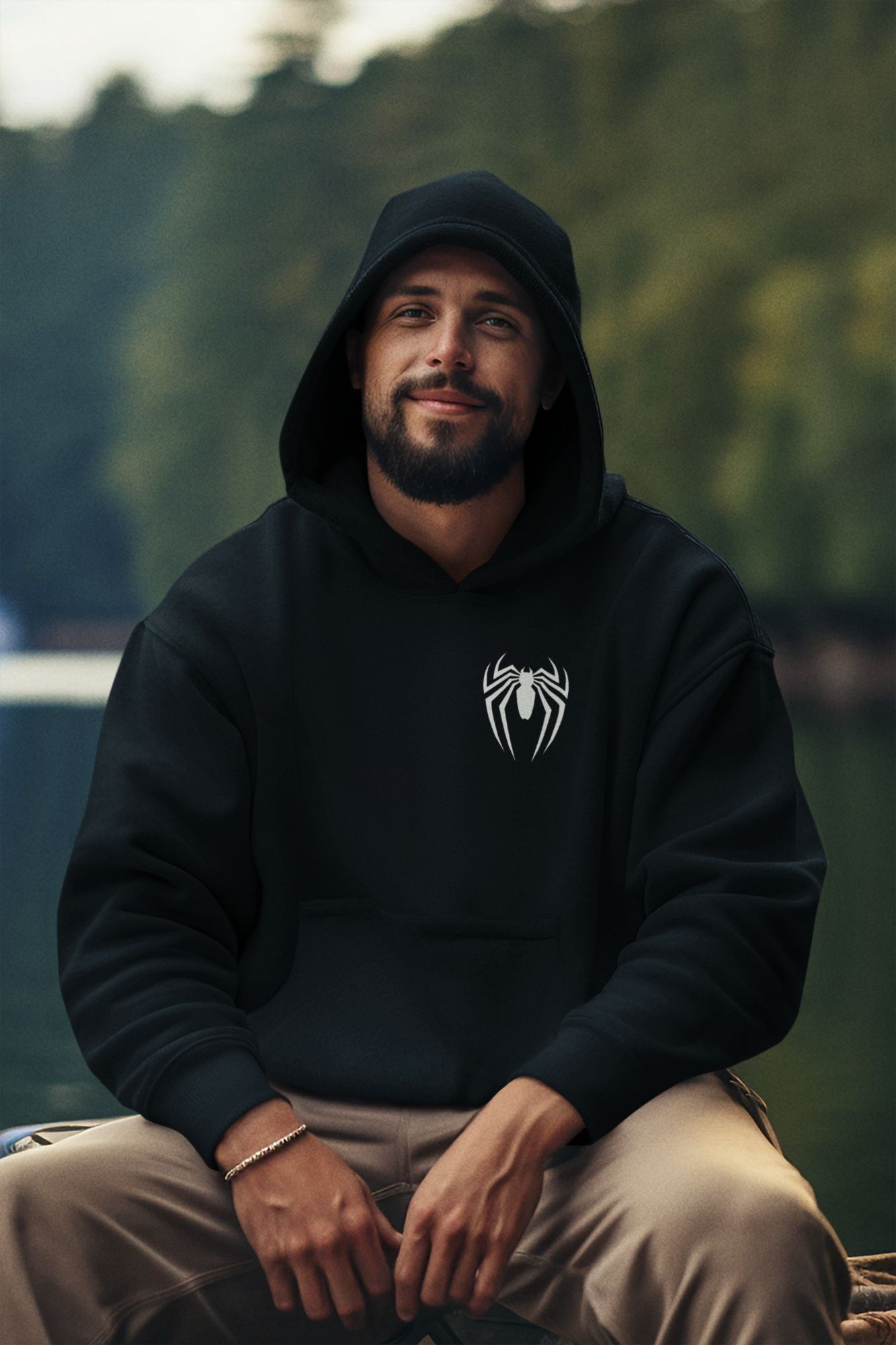 Spider-Man Graphic Black Hoodie With Spider Logo — back view thumbnail